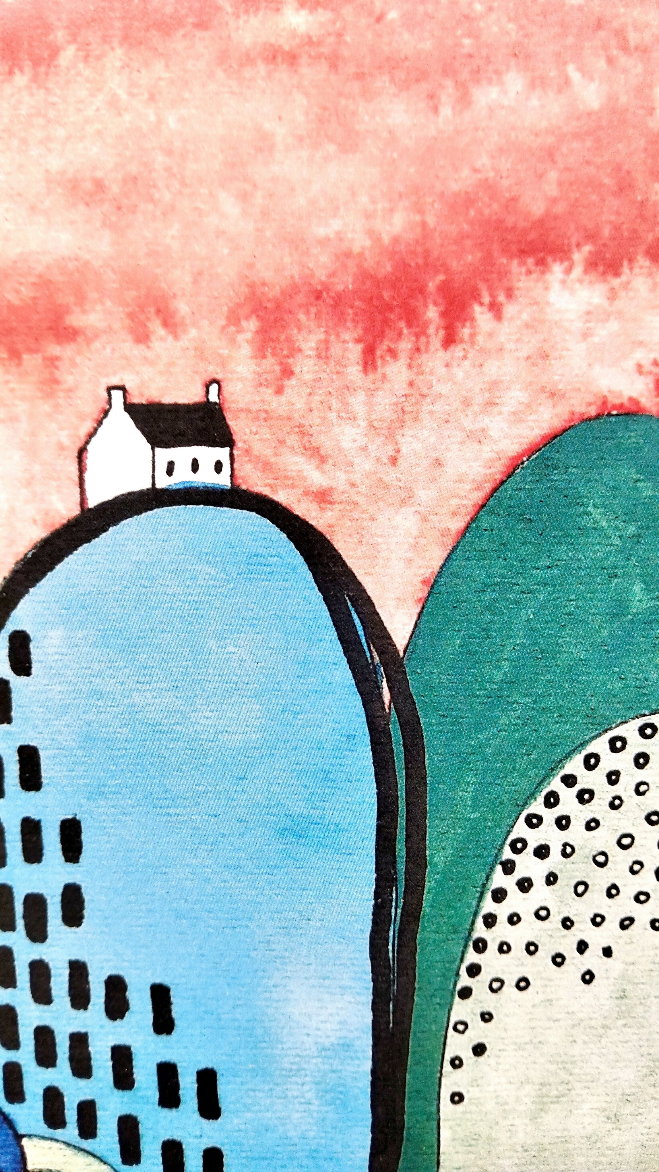 A4 Abstract Landscape Art Print | Seaside Cottage
