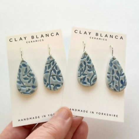 Sky Blue Leaf Pattern Teardrop Dangles