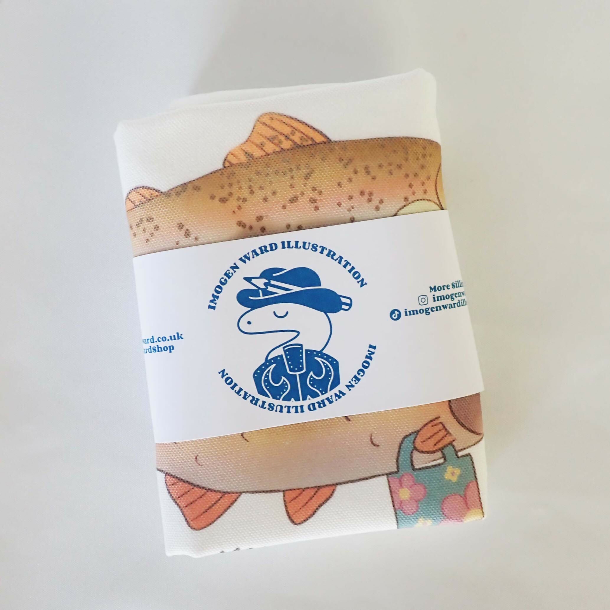 Fish say no to plastic! Handprinted, Illustrated Natural tote bag