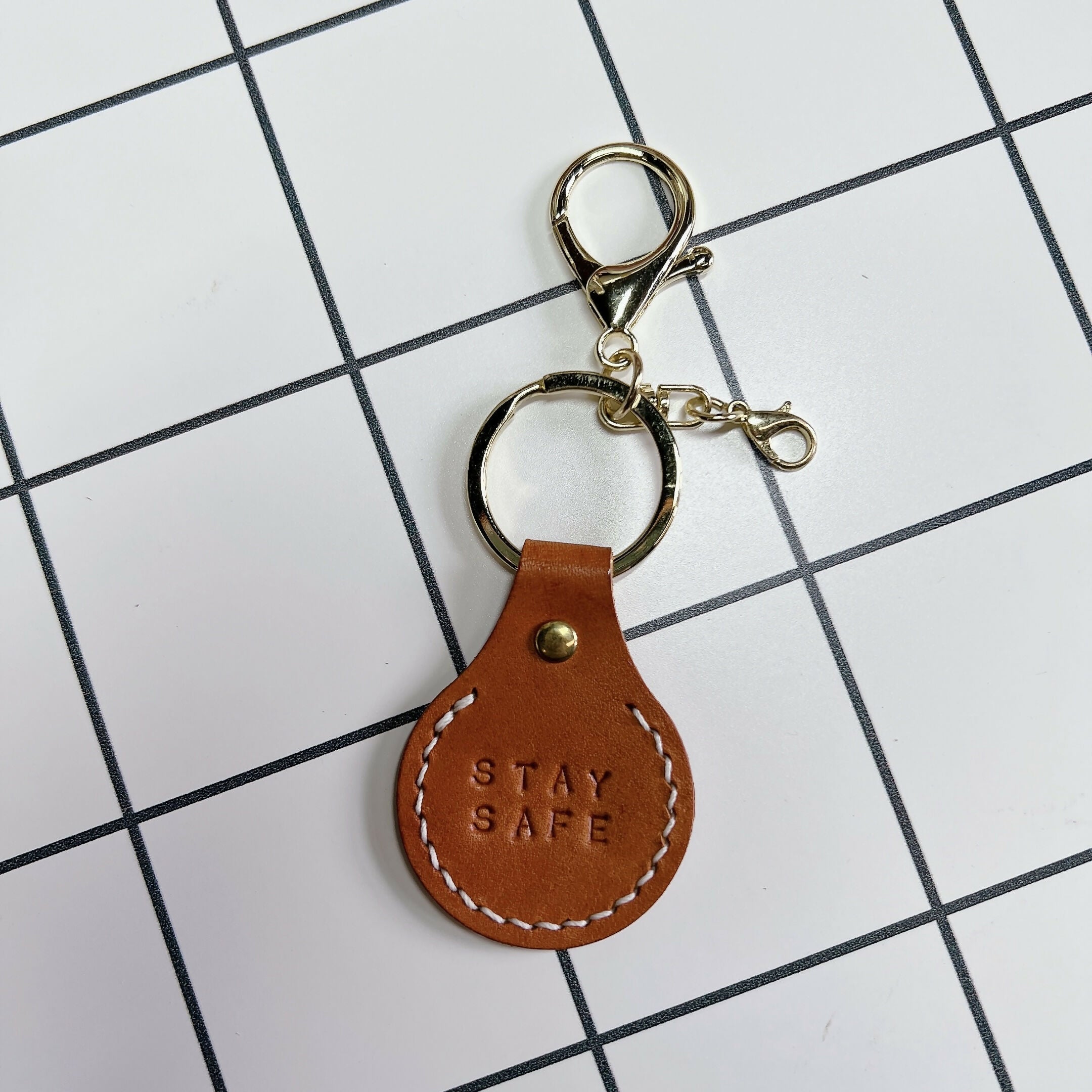 Curved Leather Keyring - STAY SAFE