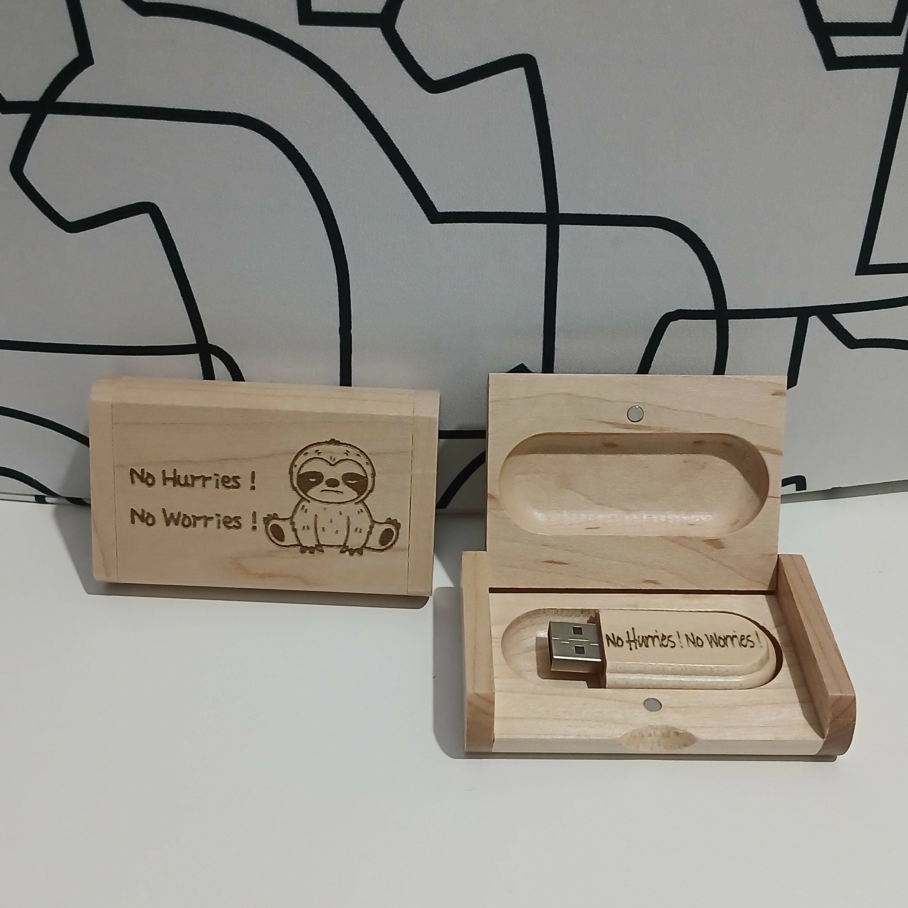 Wooden 120G USB Memory Stick with Box No Hurries No Worries