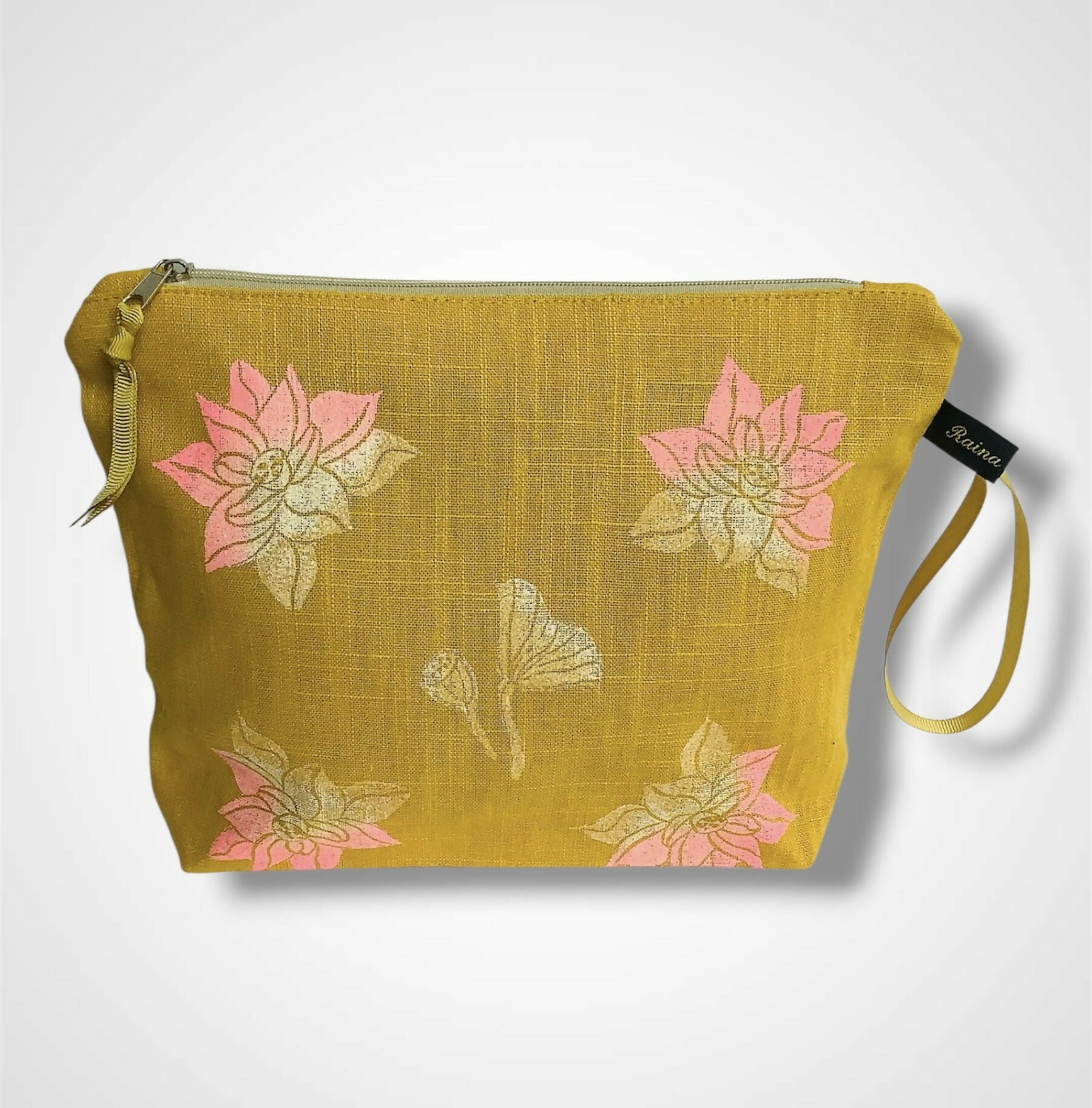 Yellow Lotus Flower Linen Women’s Makeup Bag