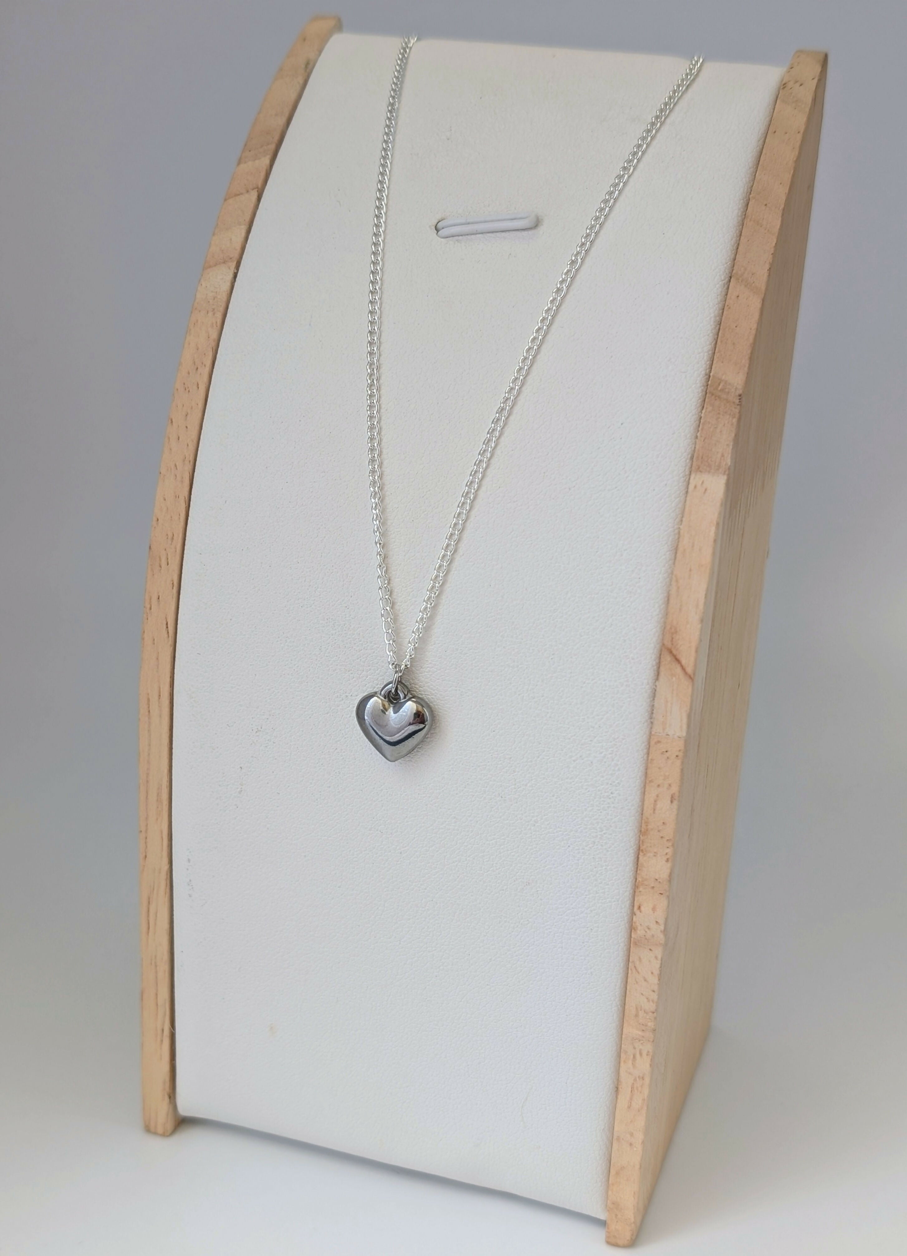 Chunky Silver 3D Heart Charm Necklace on a Flat Silver Plated Chain