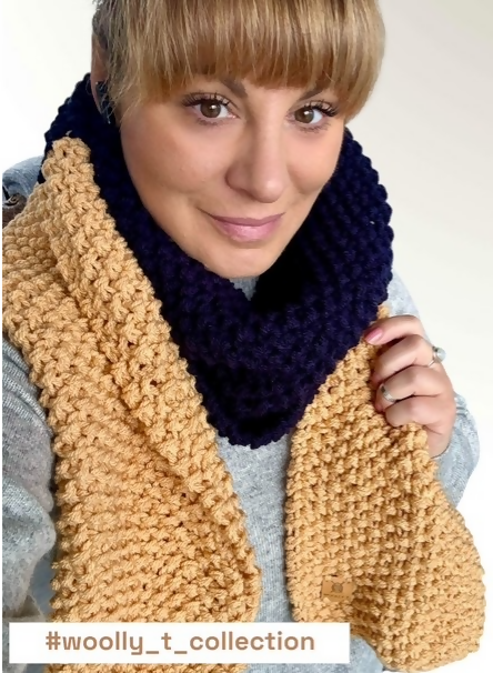 EXTRA LARGE, STRIPY, UNISEX, COSY 2-COLOUR SCARF (NAVY & BUTTERCREAM)