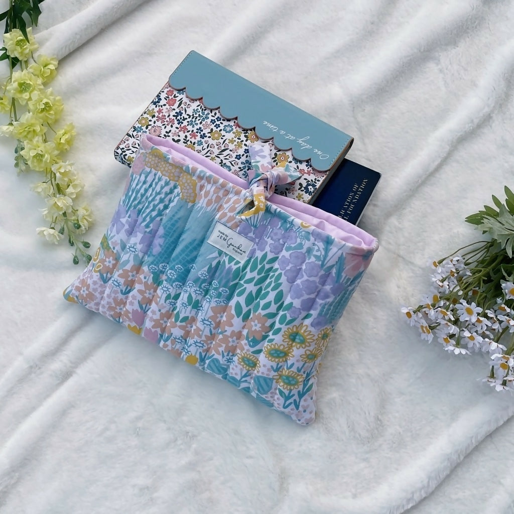 Handmade Quilted Book Sleeves with Ribbon Closure Meadow Prints