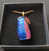 Fused Dichroic Glass Rectangular Pendant With a Gold Coloured Chain Necklace (Blue and Pink)