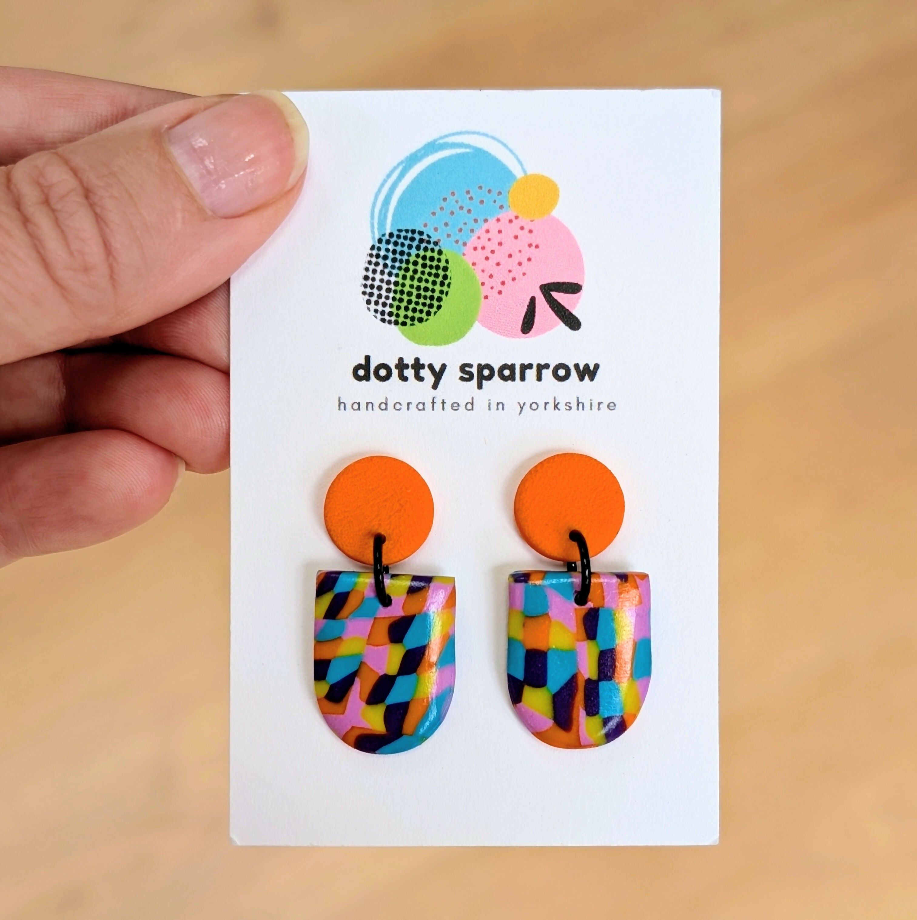 Orange Purple Turquoise Yellow Drop Dangle Handmade Polymer Clay Earrings