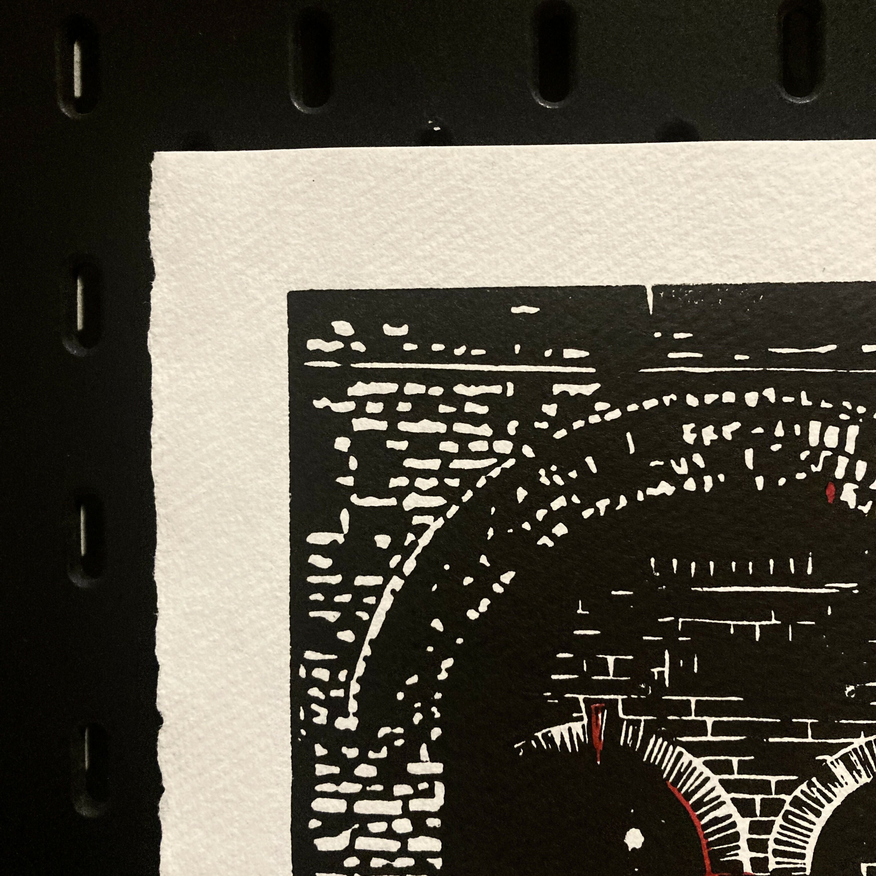 Archway - Square Hand Carved Lino Print On Khadi Paper