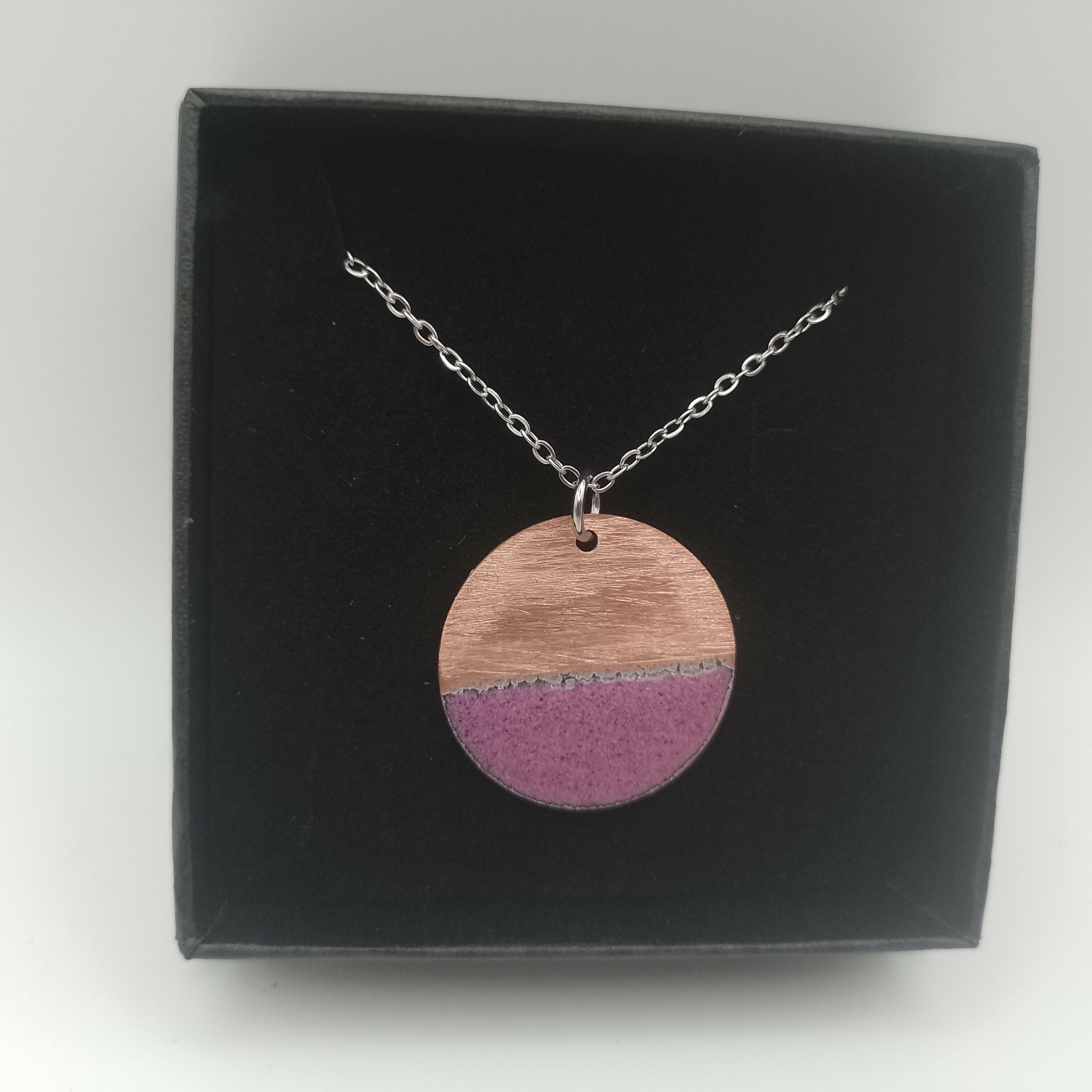 Half Pink Half Copper Enamel Circle Pendant