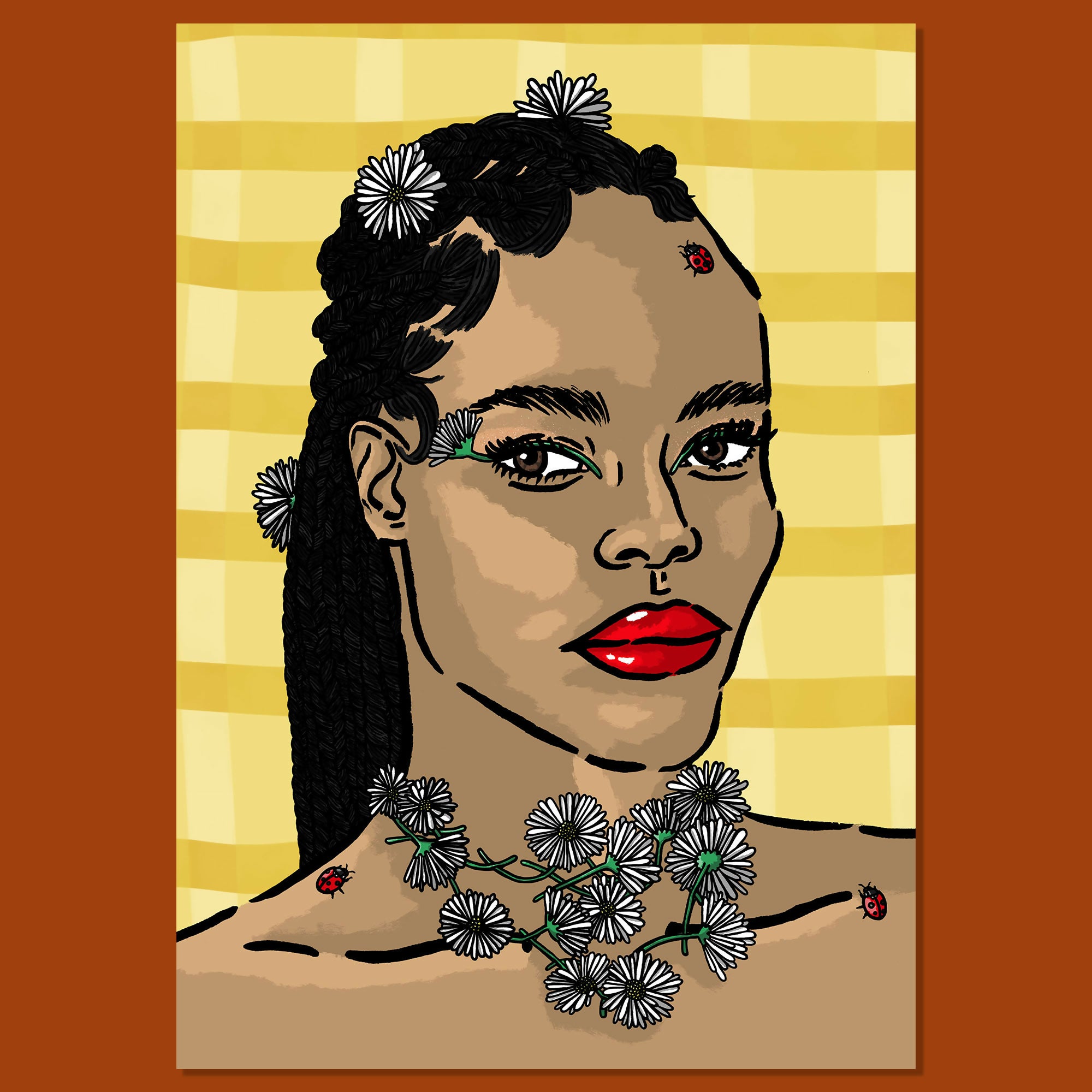 Daisies Portrait Illustration Print A3