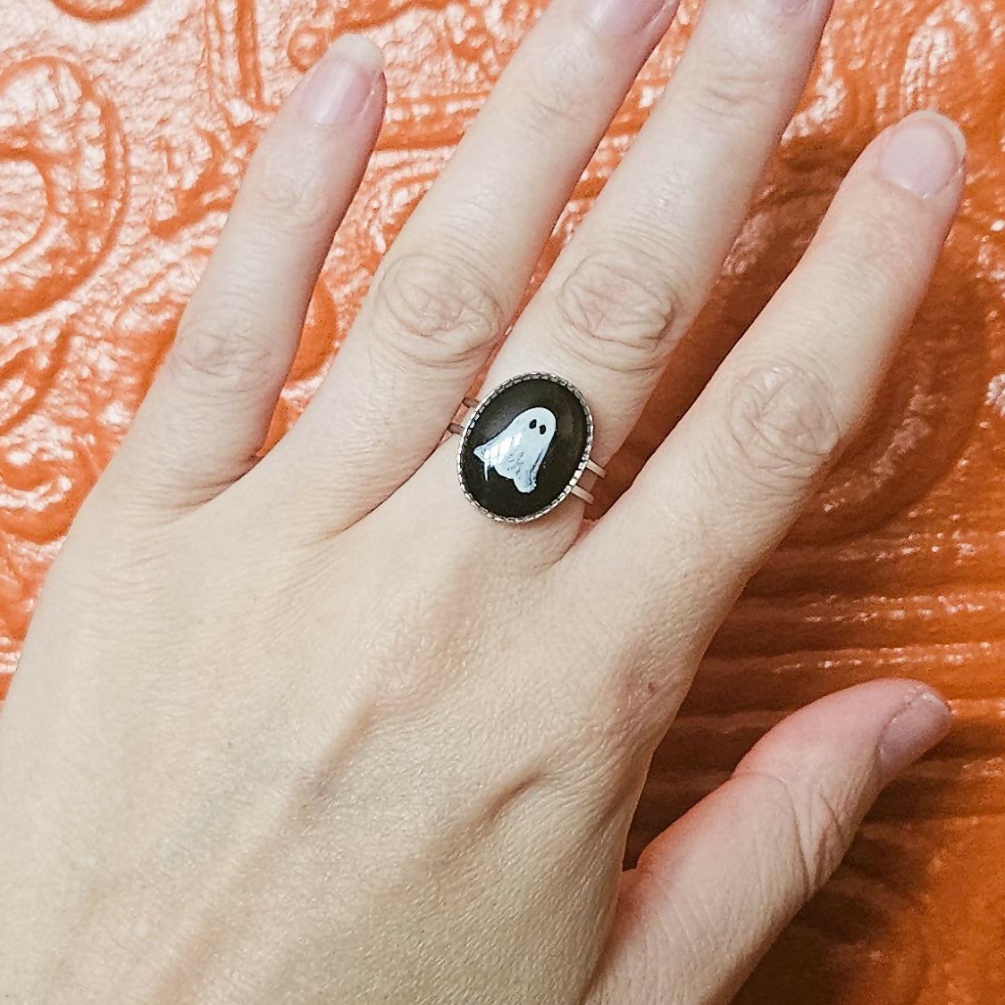 Handmade Ghost Resin And Stainless Steel Adjustable Ring