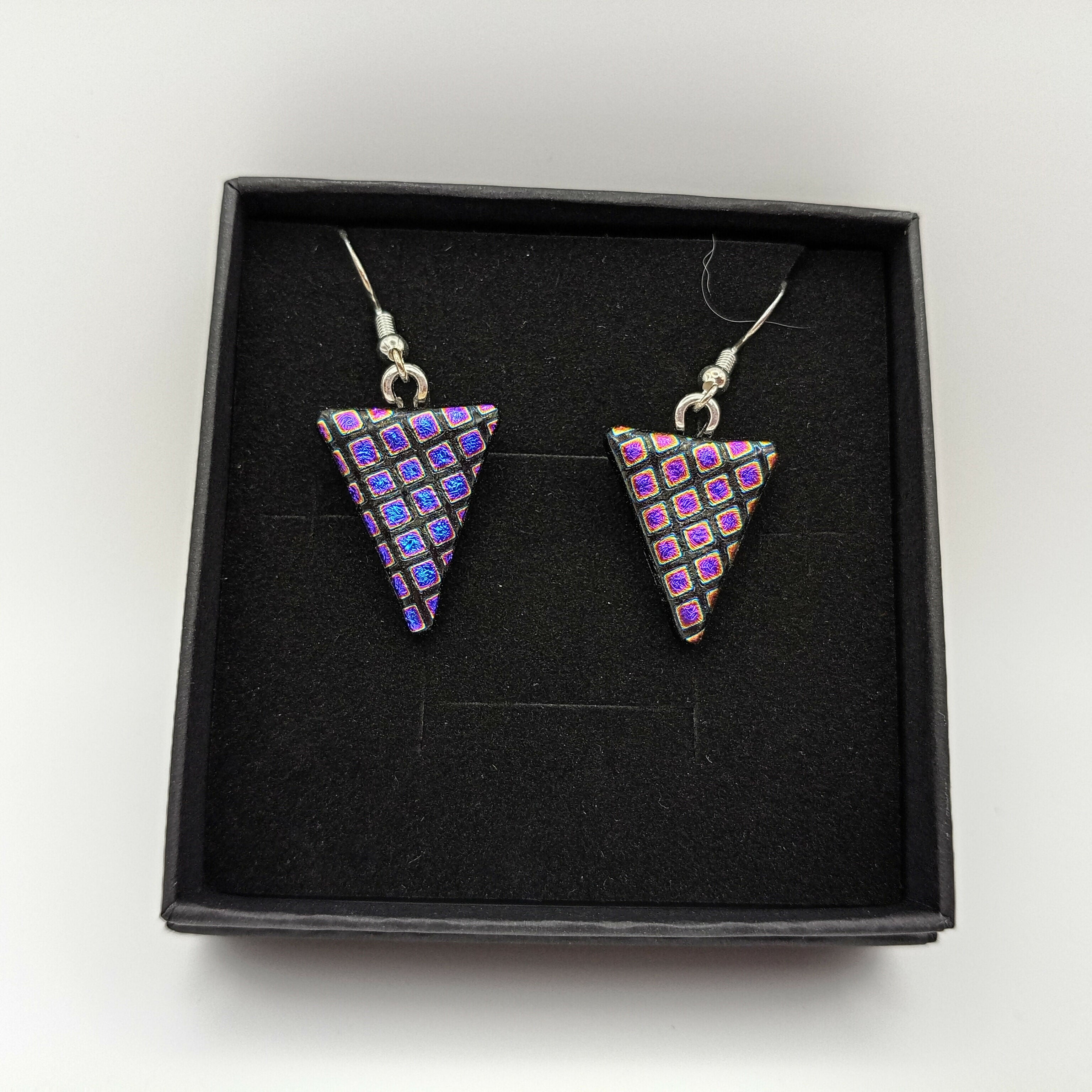 Purple and Pink Triangular Spotted Earrings