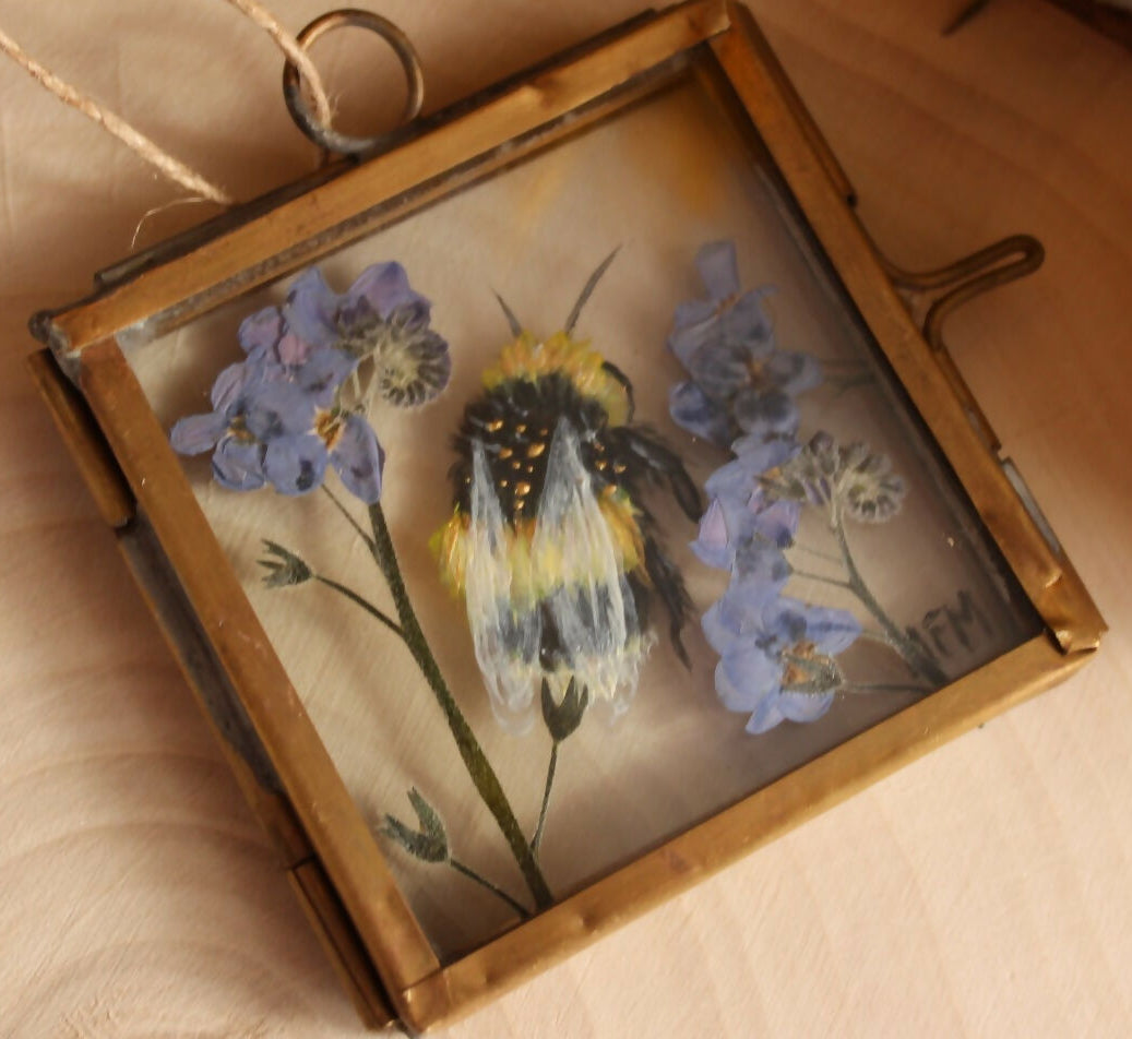 Original Acrylic Bee Painting 'Wild Flower' Glass Hanging