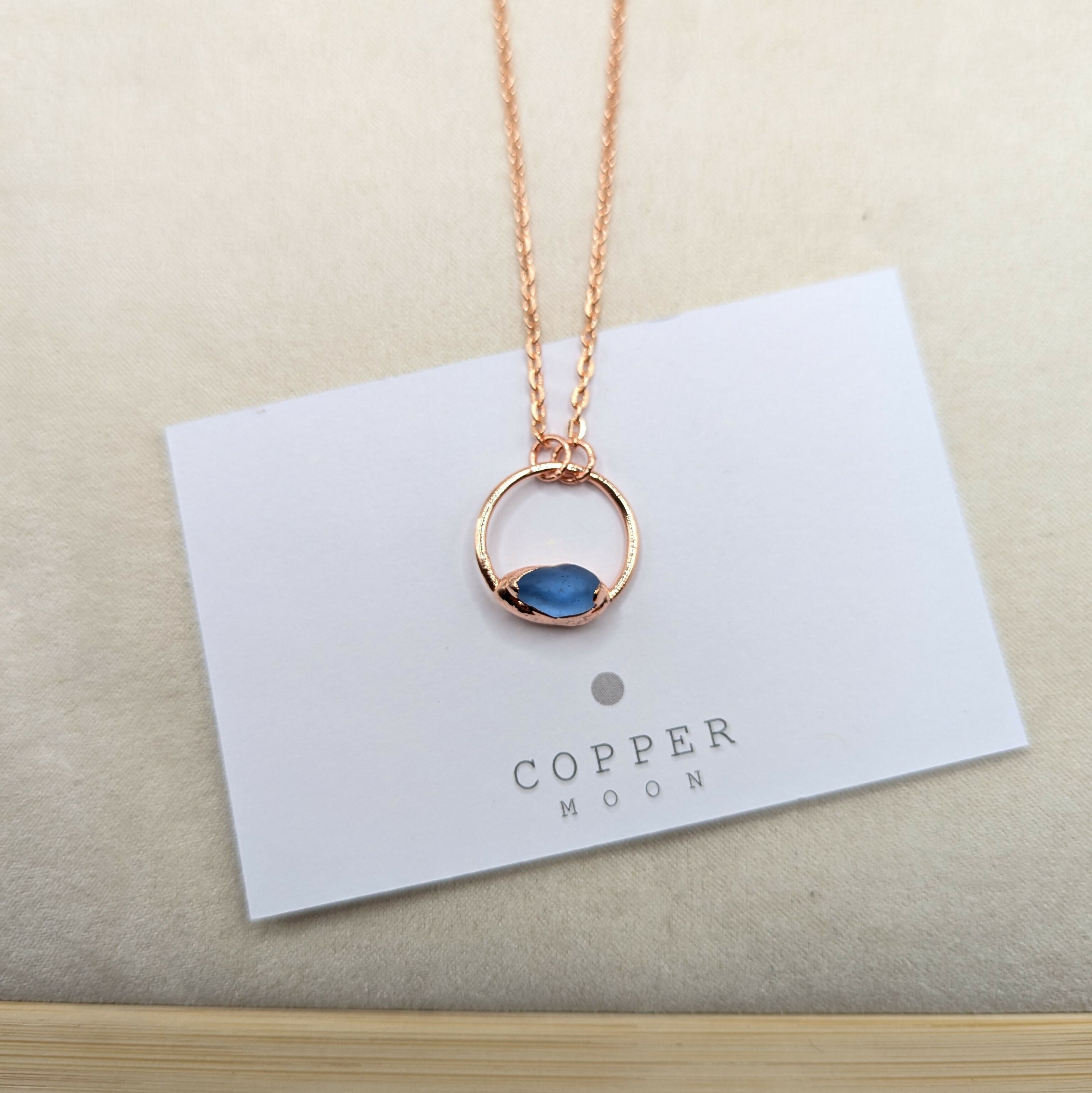 Blue Seaglass Moon Necklace