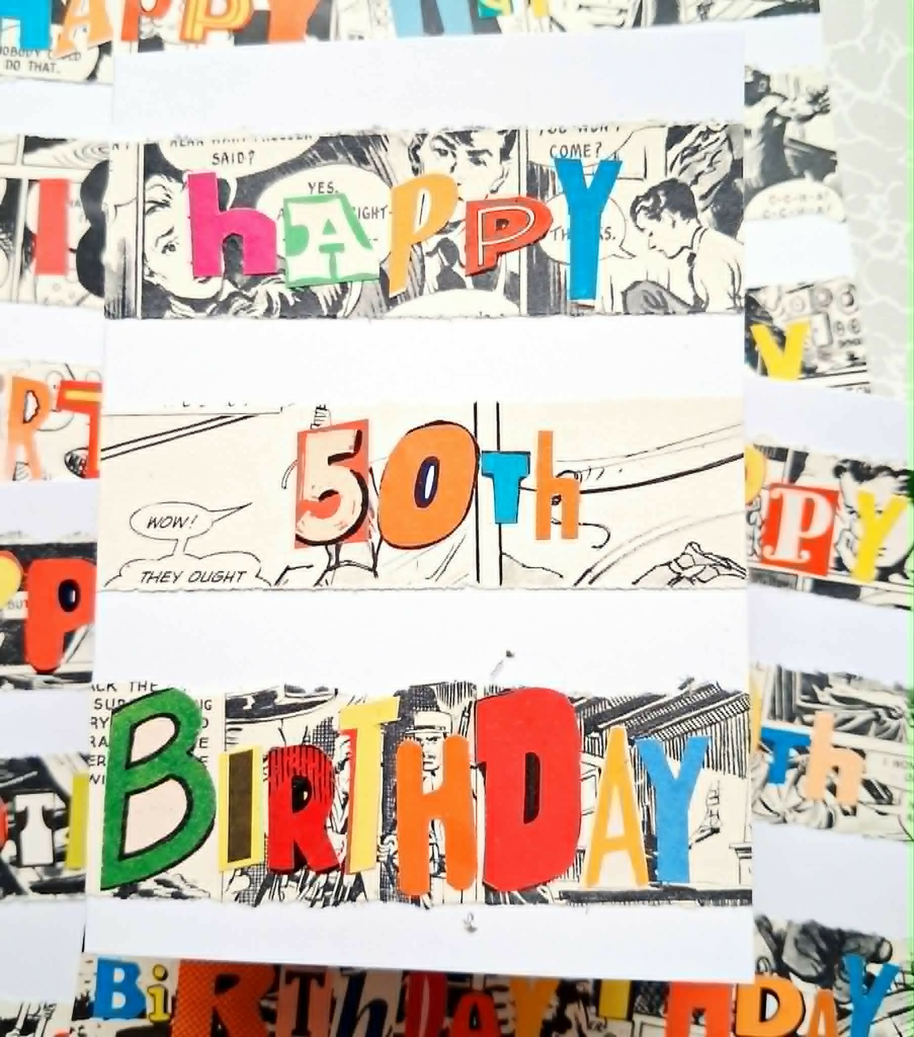 50th Birthday Comic Book Upcycled Card