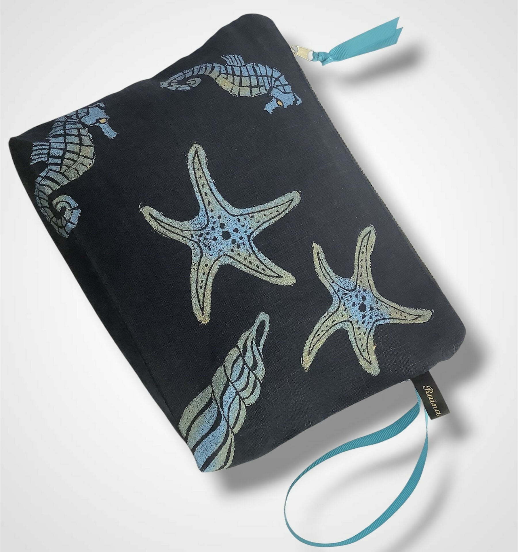 Navy Sea Shells Linen Women’s Makeup Bag