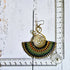 Emerald Green Fan Earrings; Bold Bohemian Macramé & Gold Wire-Art Statement Earrings