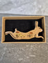 Handcrafted Cherry Veneered Leaping Hare Pin with Flower Decoration