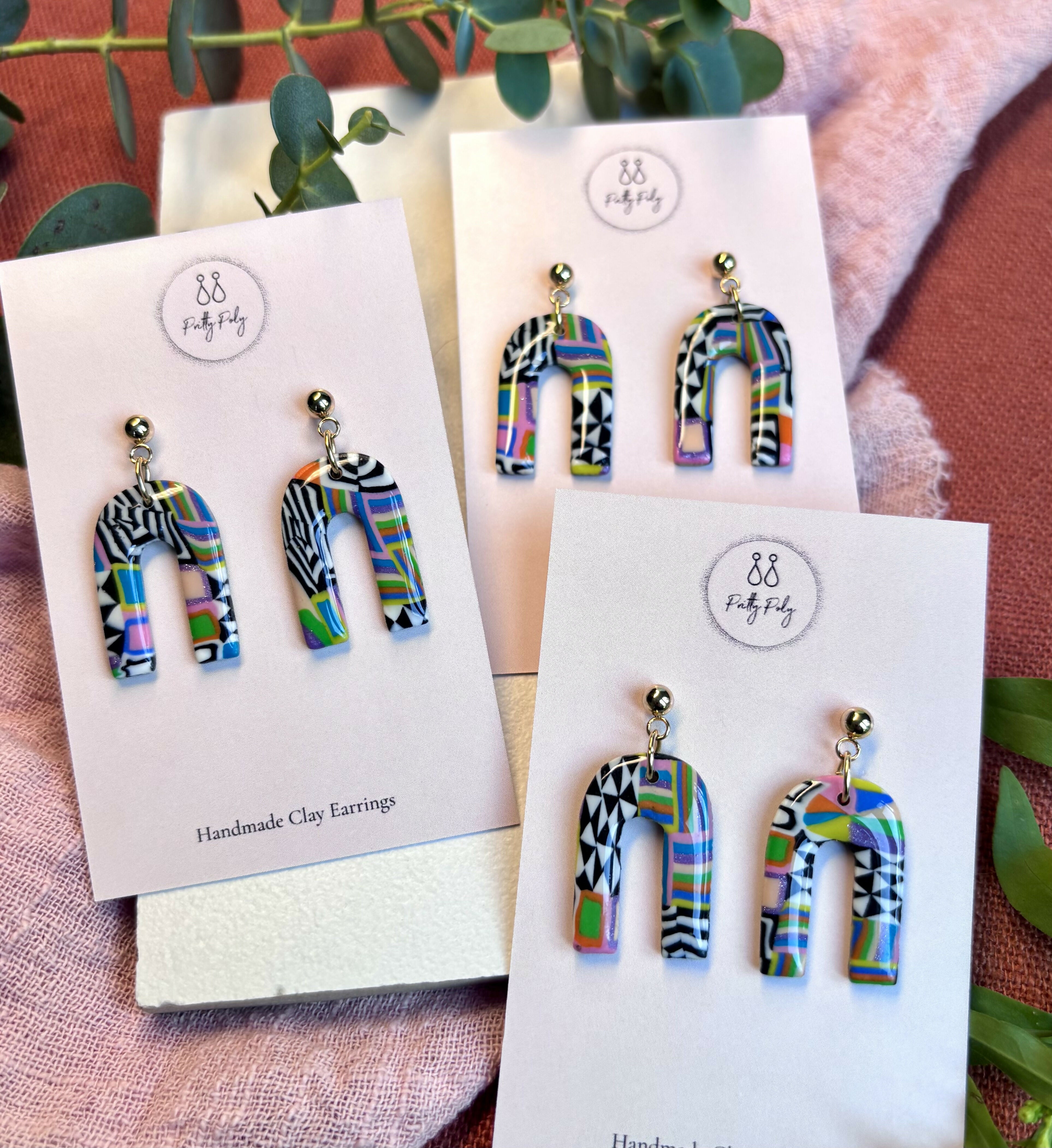 Funky Pattern Collection - Arch Polymer Clay Earrings