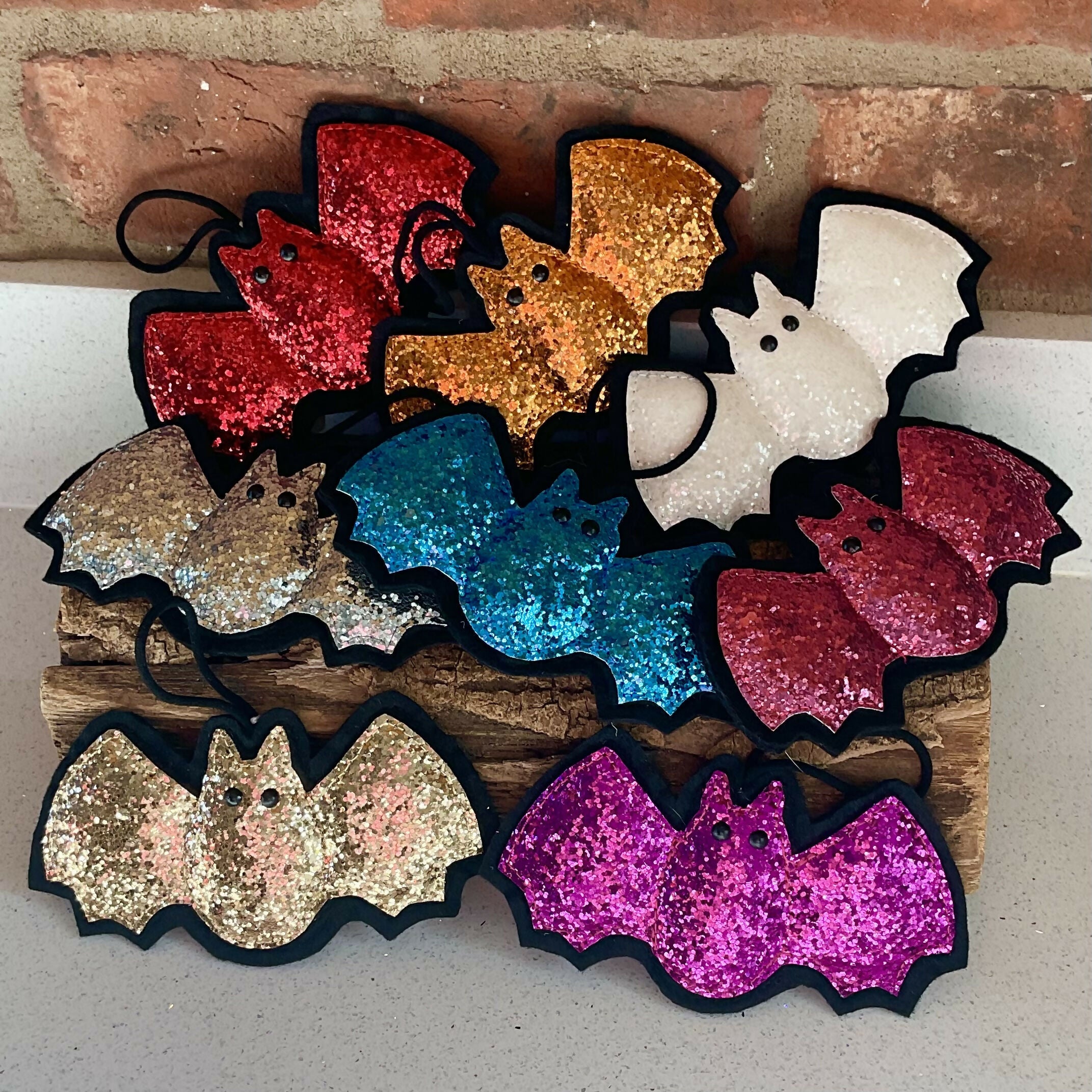 Sparkly Bat Hanging Decorations Handmade Colourful Bats Glitter Fabric