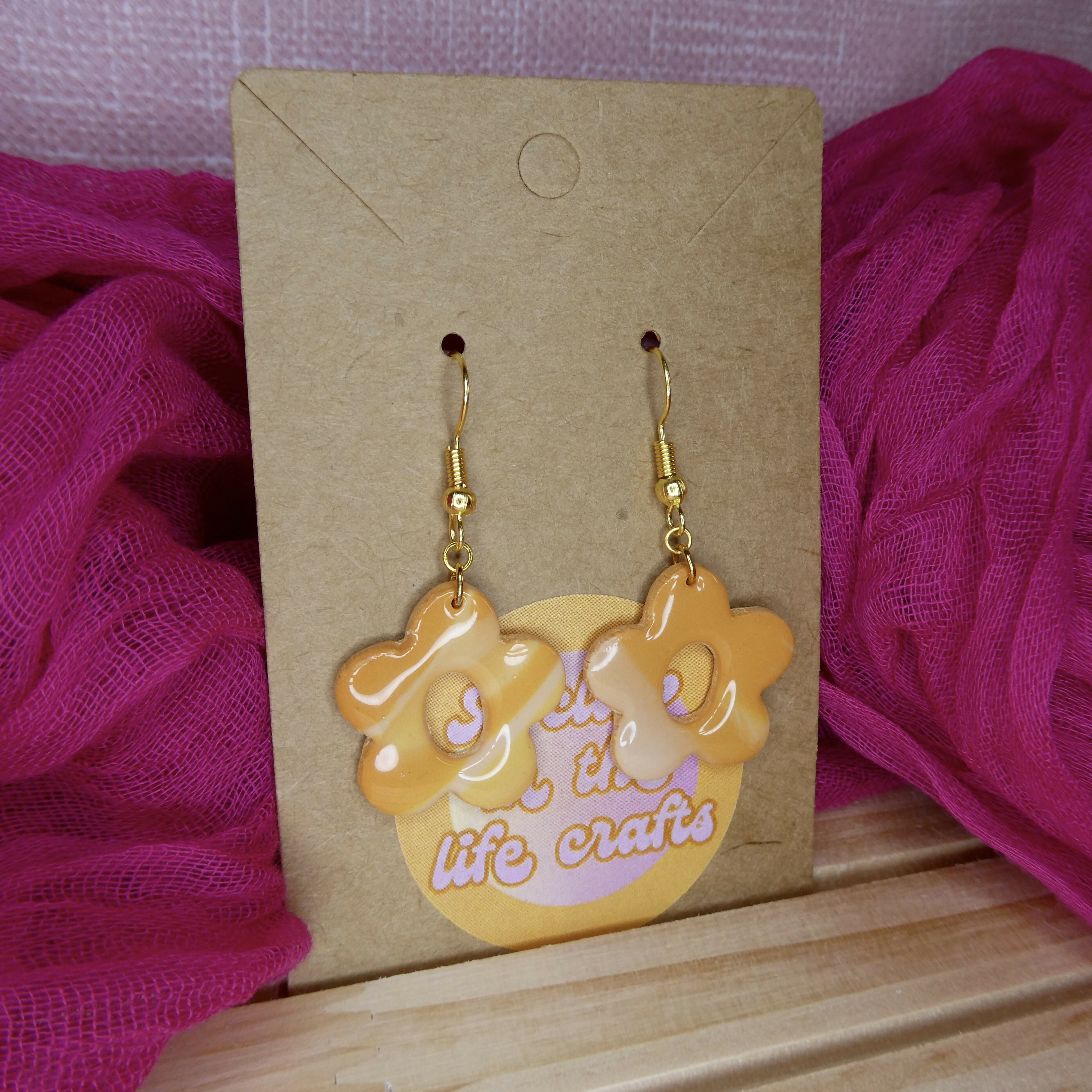 Small Orange Dangly Flower Polymer Clay Earrings
