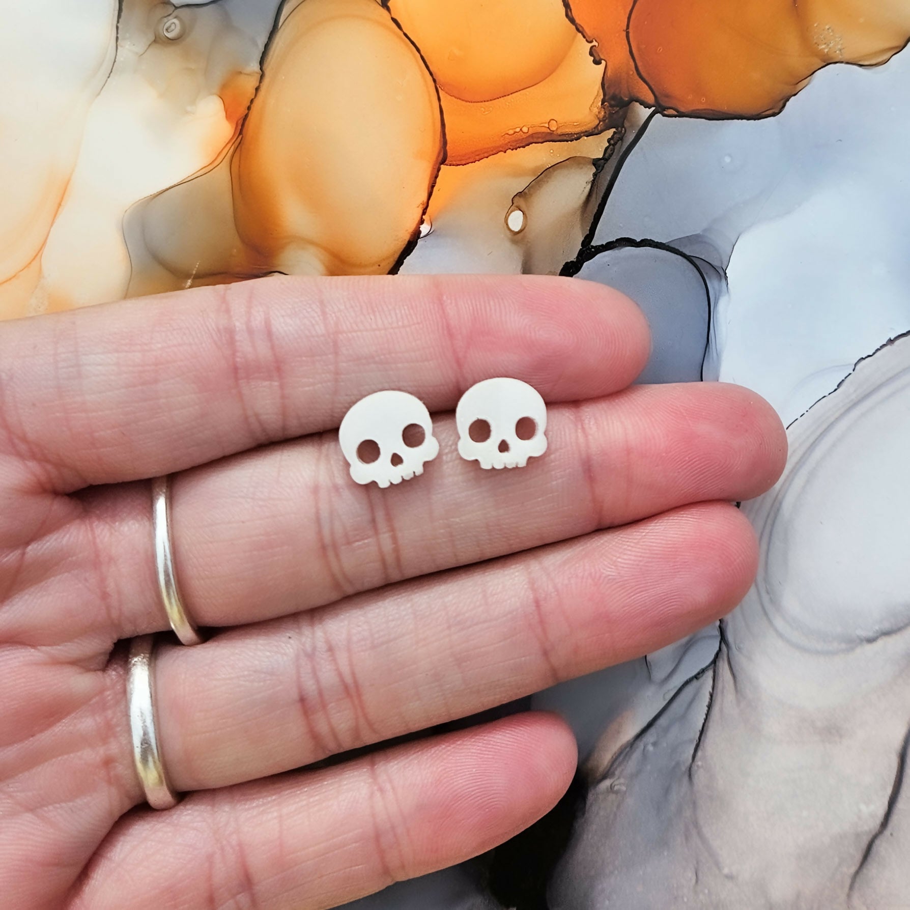 Handmade White Skulls Resin Studs