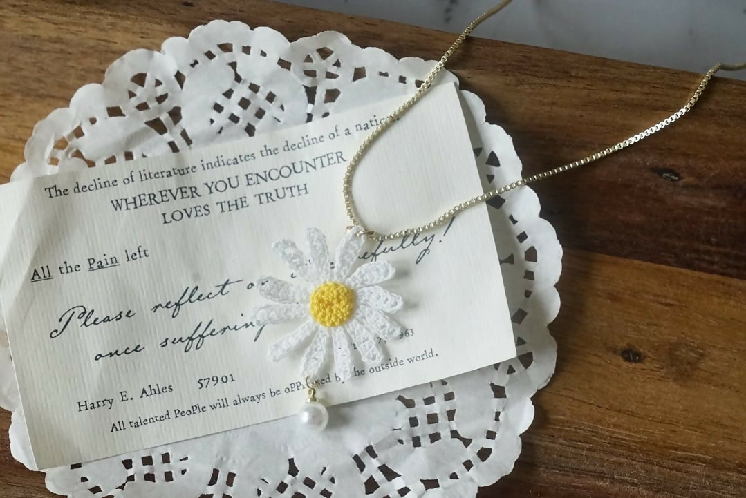 White Daisy Flower with Pearl Necklace