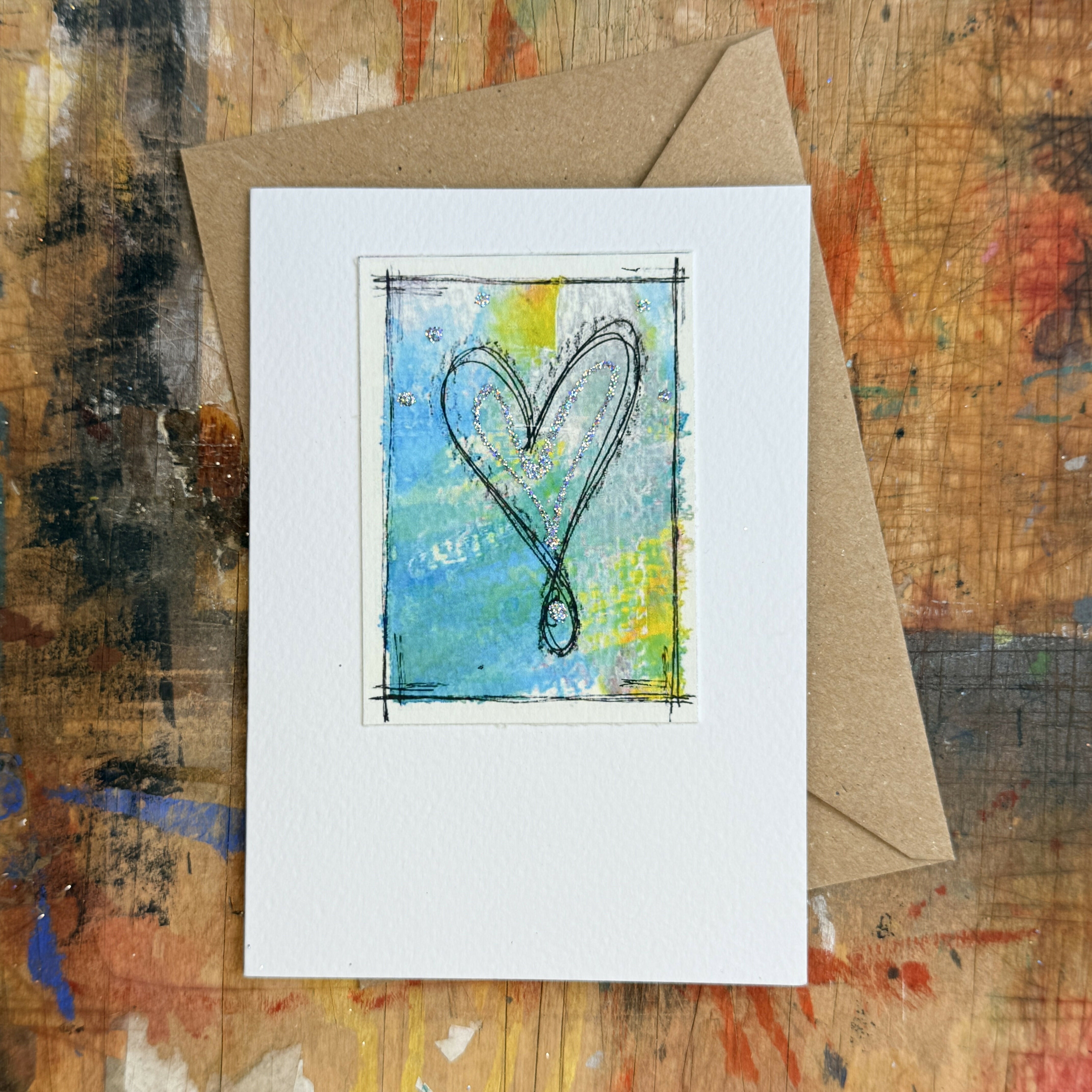 Abstract Sparkle Heart Card in Blue
