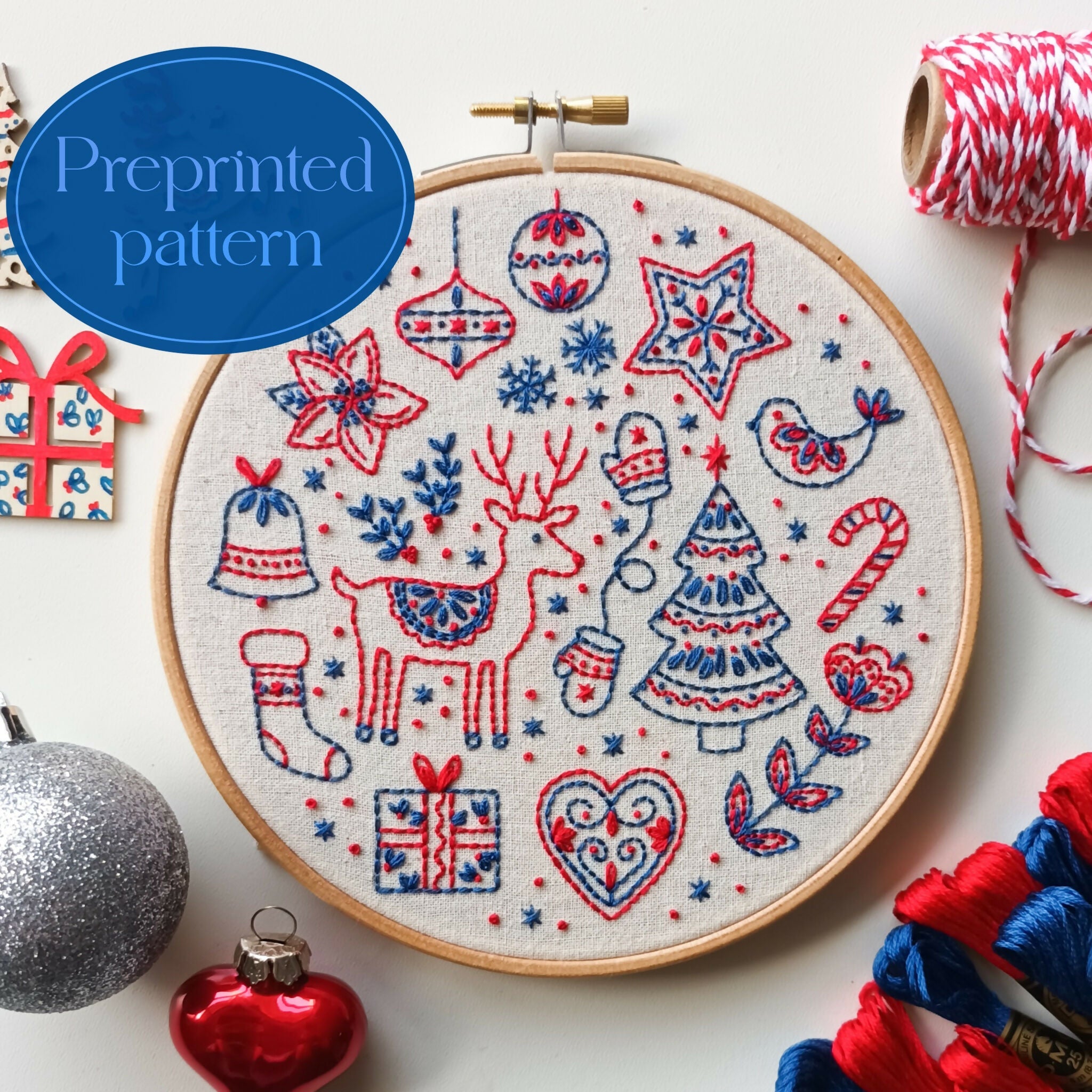 Preprinted Embroidery Pattern For Beginners - Scandi Christmas