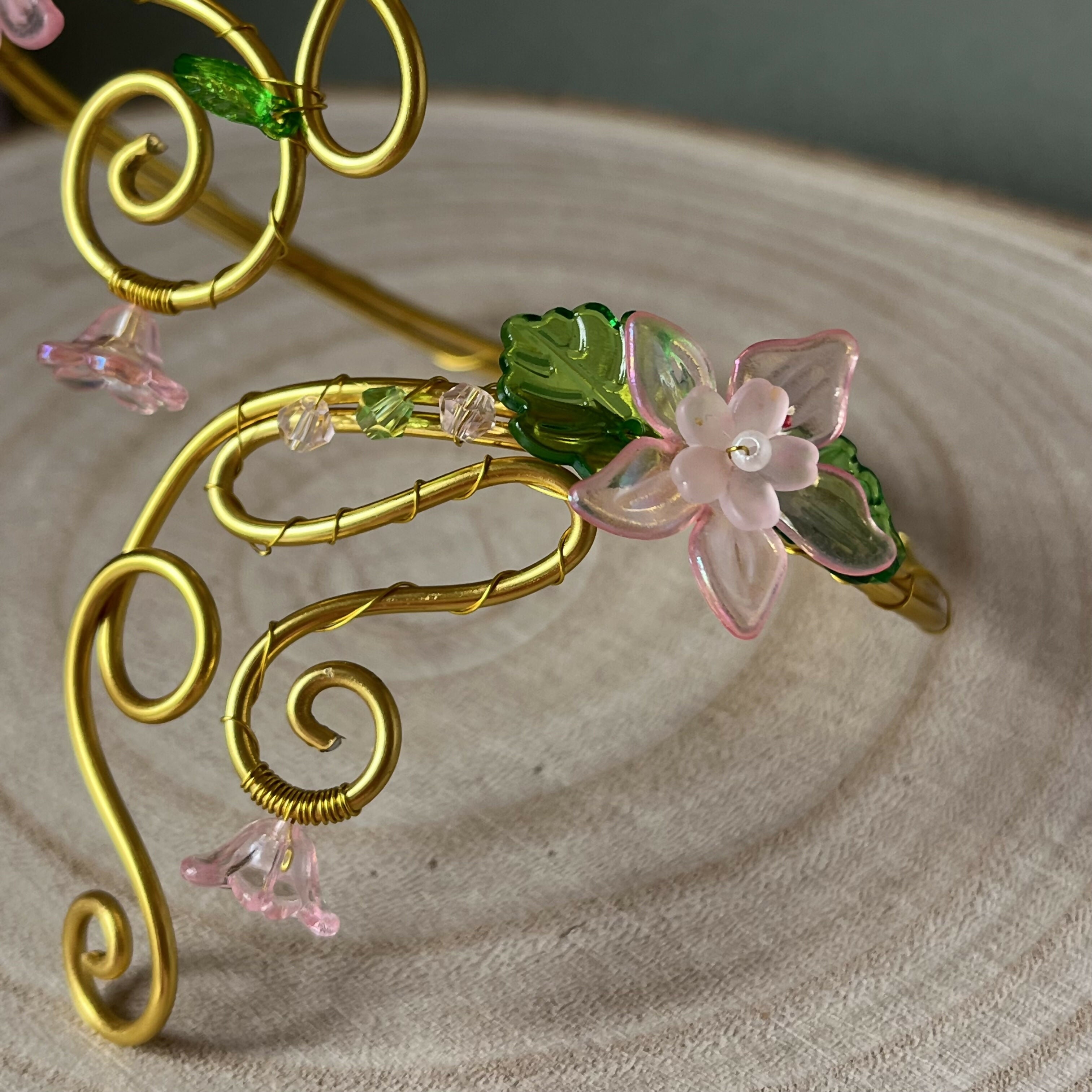 Flowery Fairy Wire Wrapped Arm Cuff In Gold