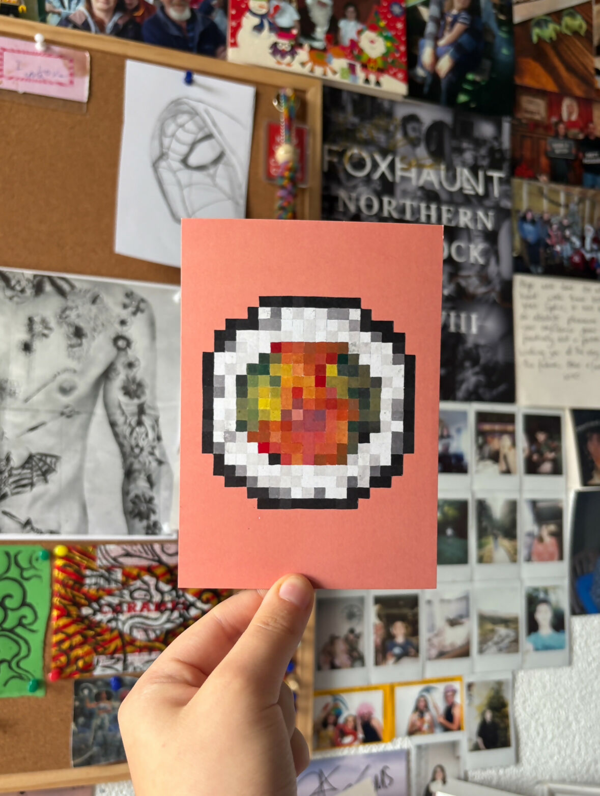Pixel Salmon Sushi Art Print A6