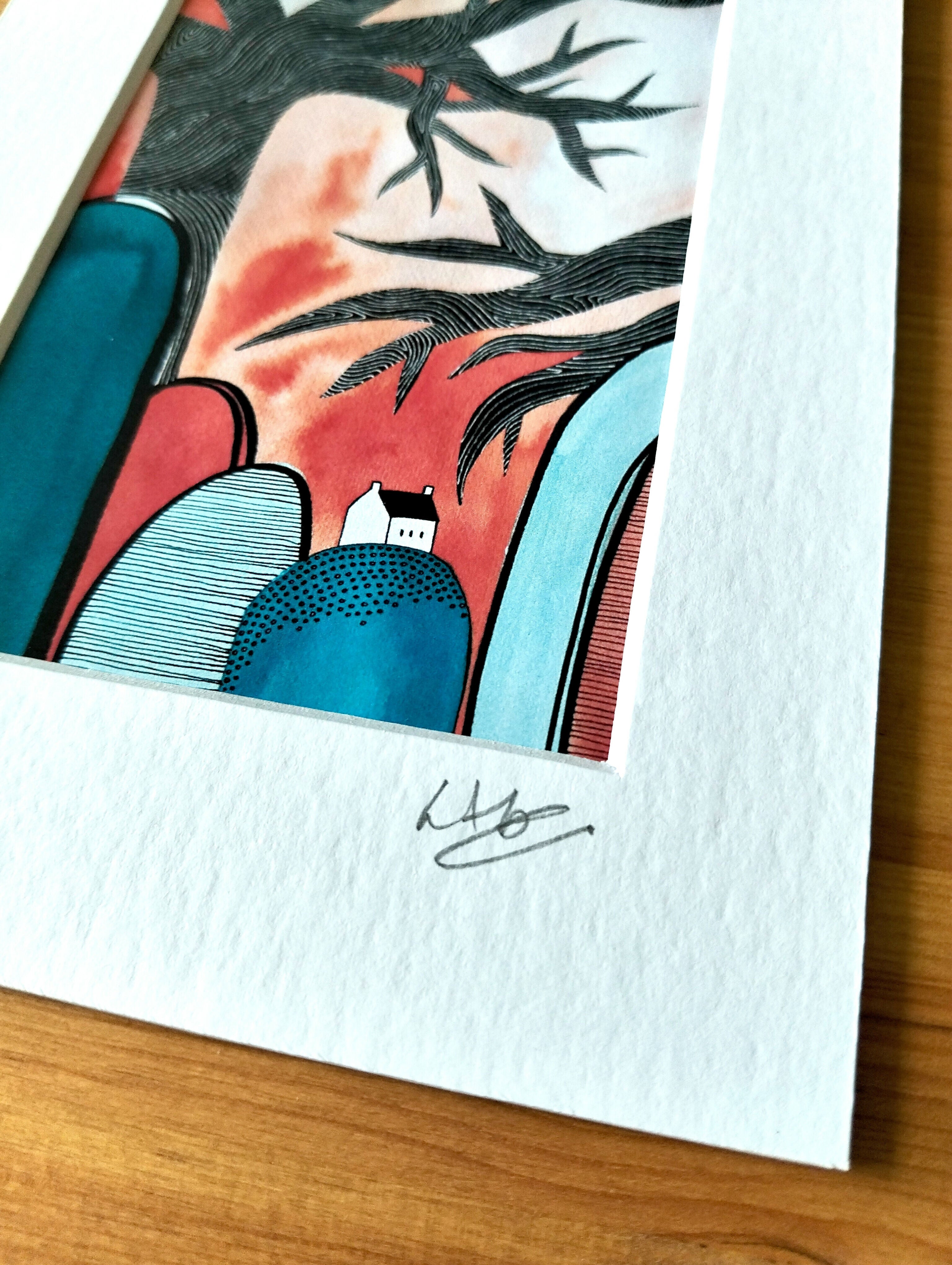 Signed Mini Art Print | Abstract Hilltop Cottage Watercolour