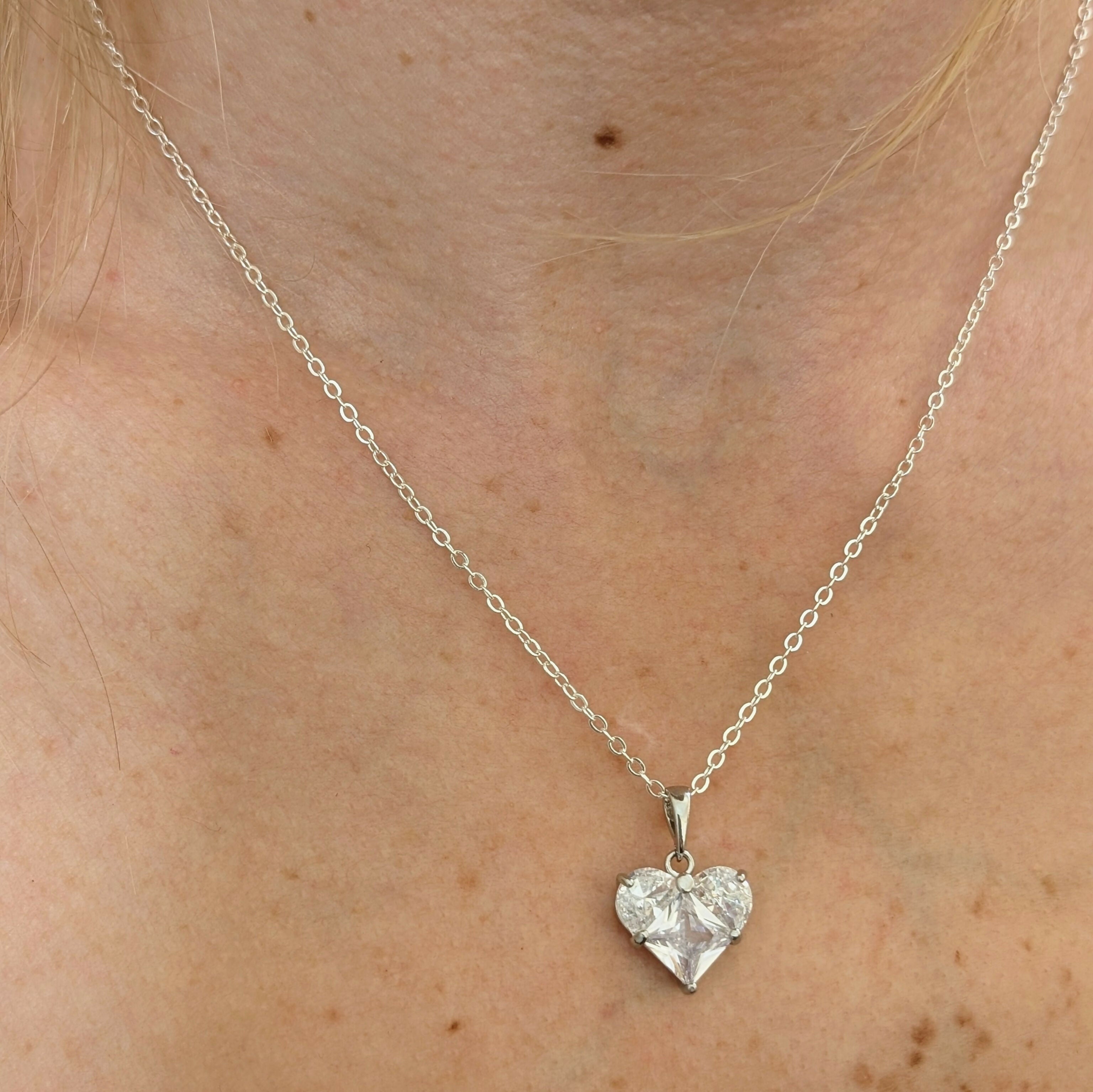 Cubic Zirconia Heart Charm Necklace on a Silver Plated Chain