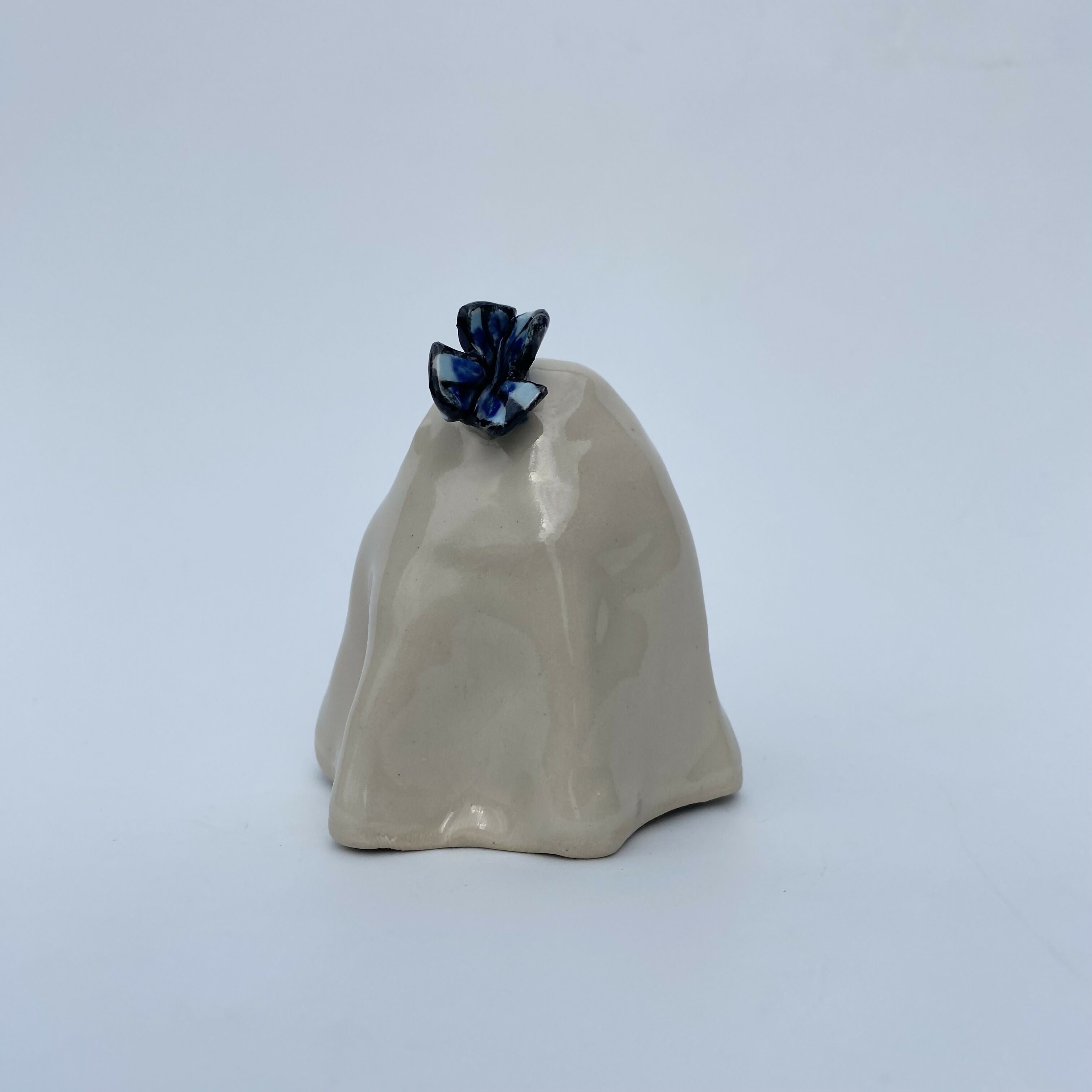 Handmade Ceramic Ghost Ornament With A Blue Butterfly
