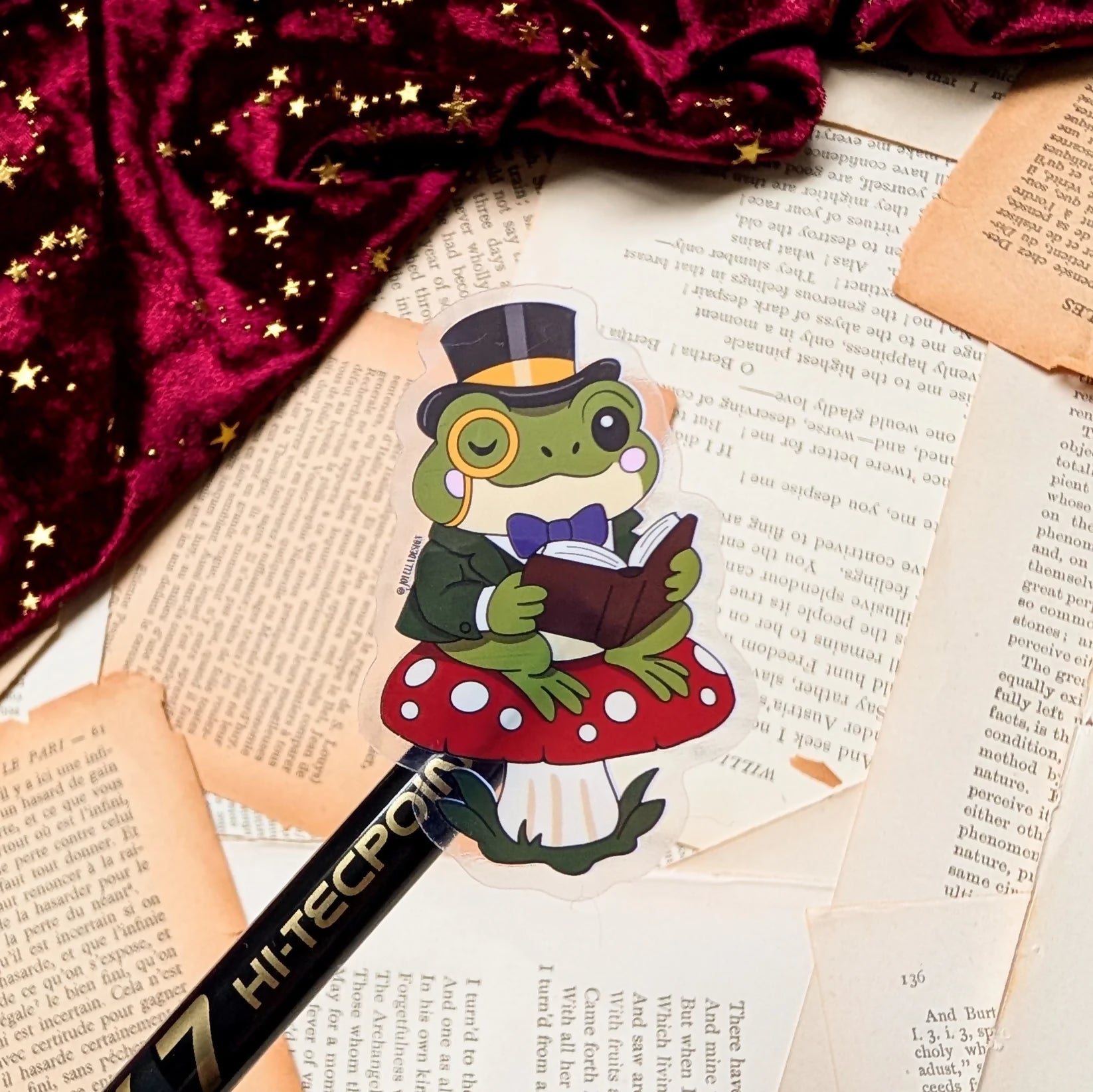 Frederick the Bookish Frog Clear Sticker