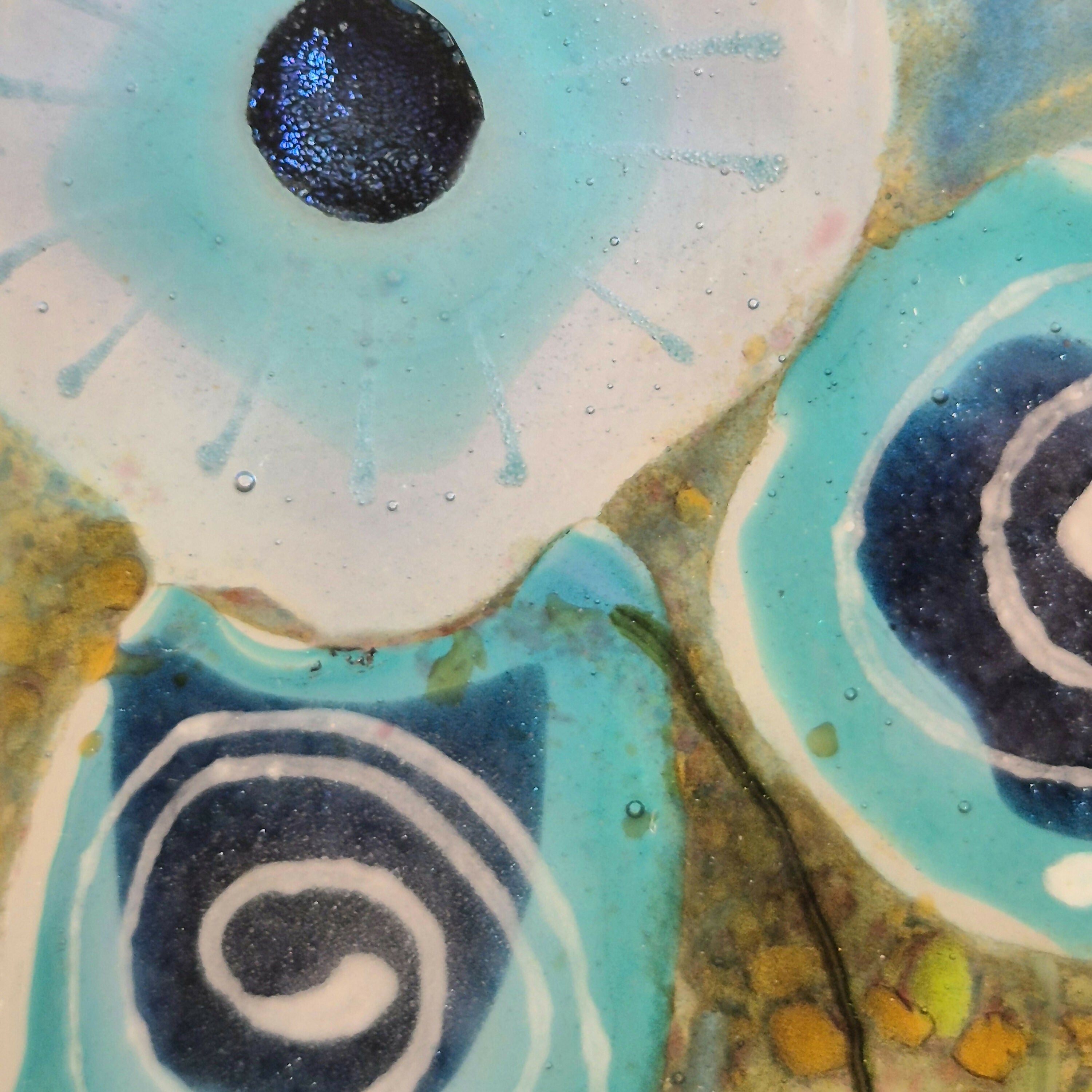 Fused Glass Blue Flower Deep Box Frame