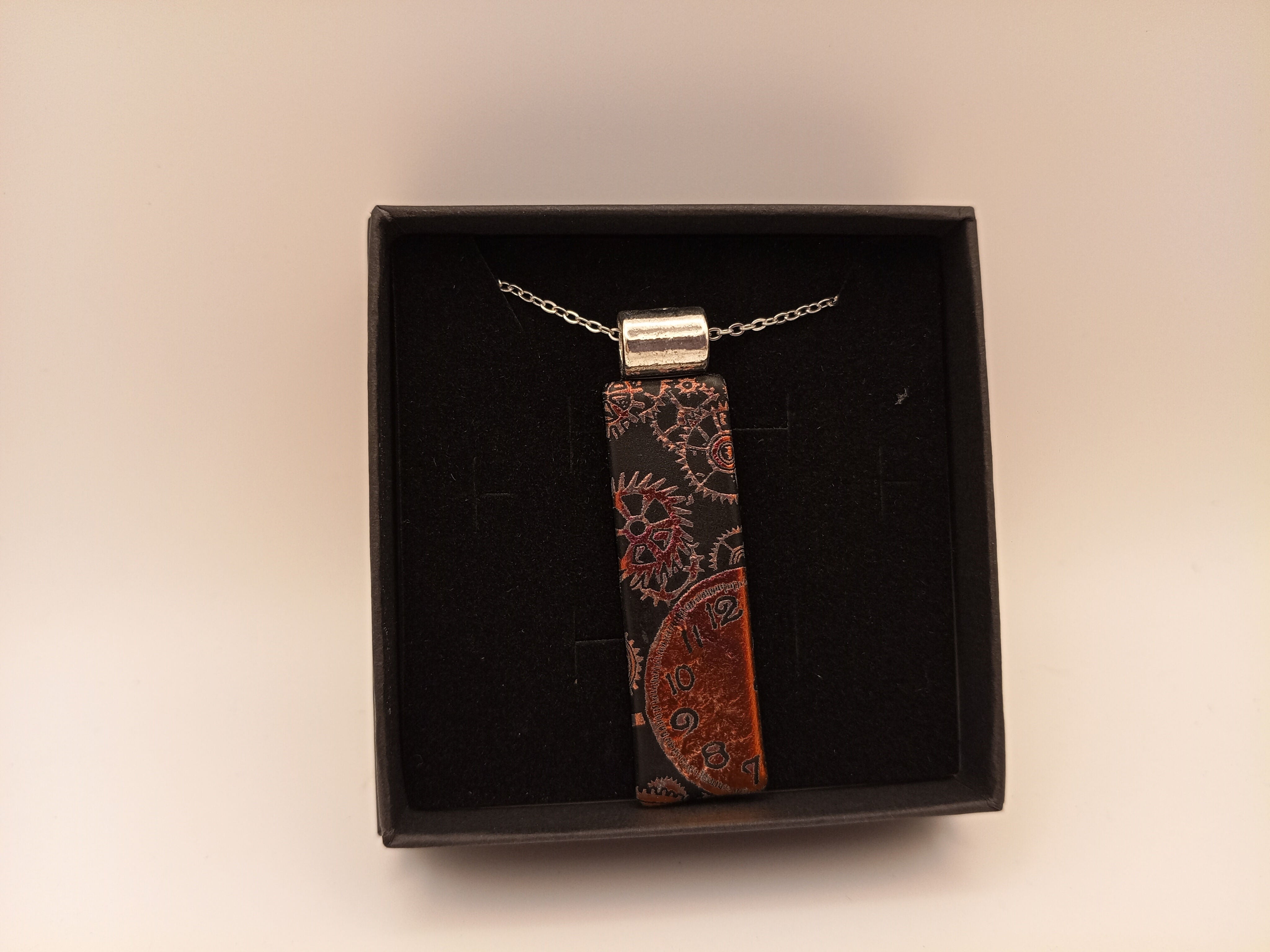 Orange and Black Steampunk Pendant