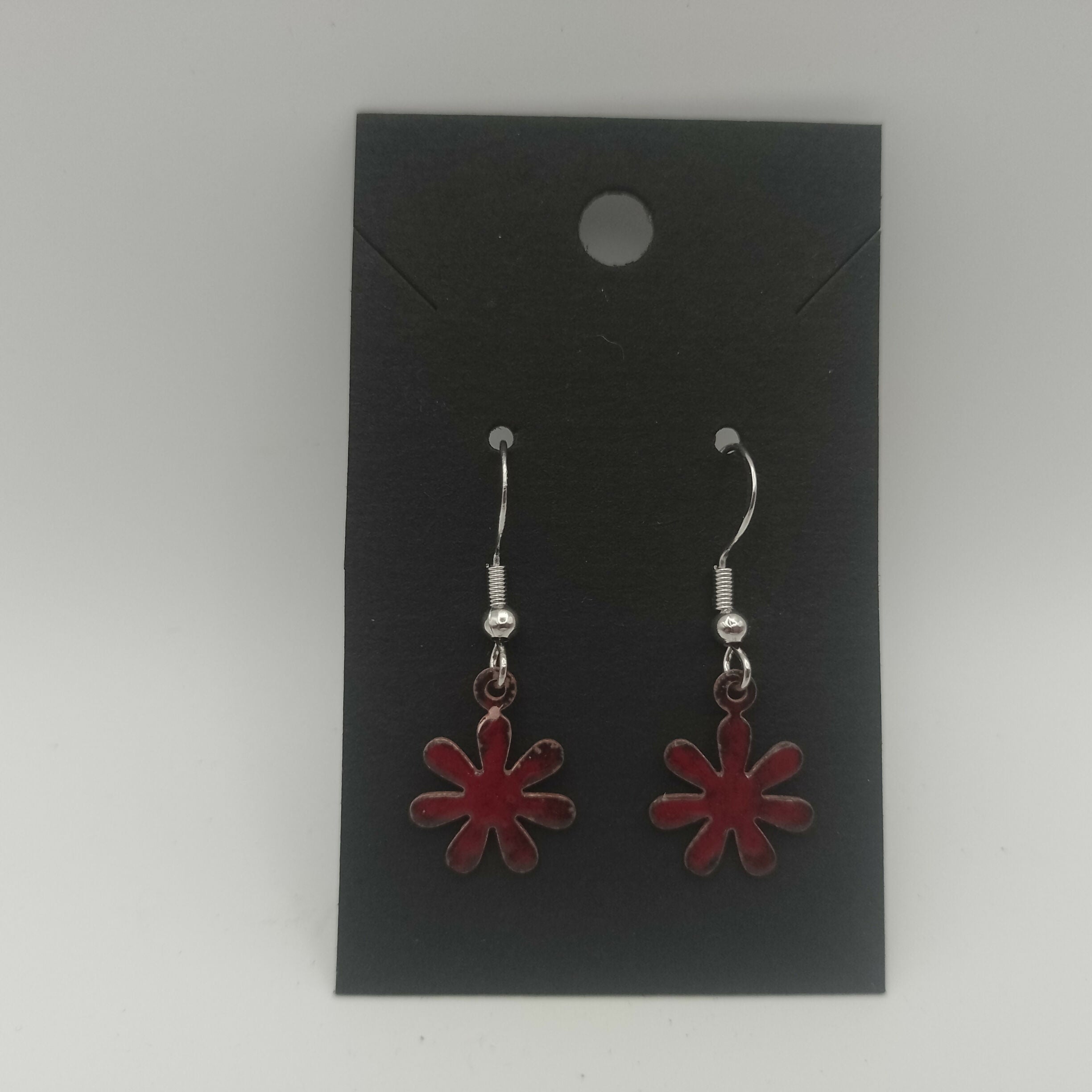 Dark Red Enamel Flower Earrings