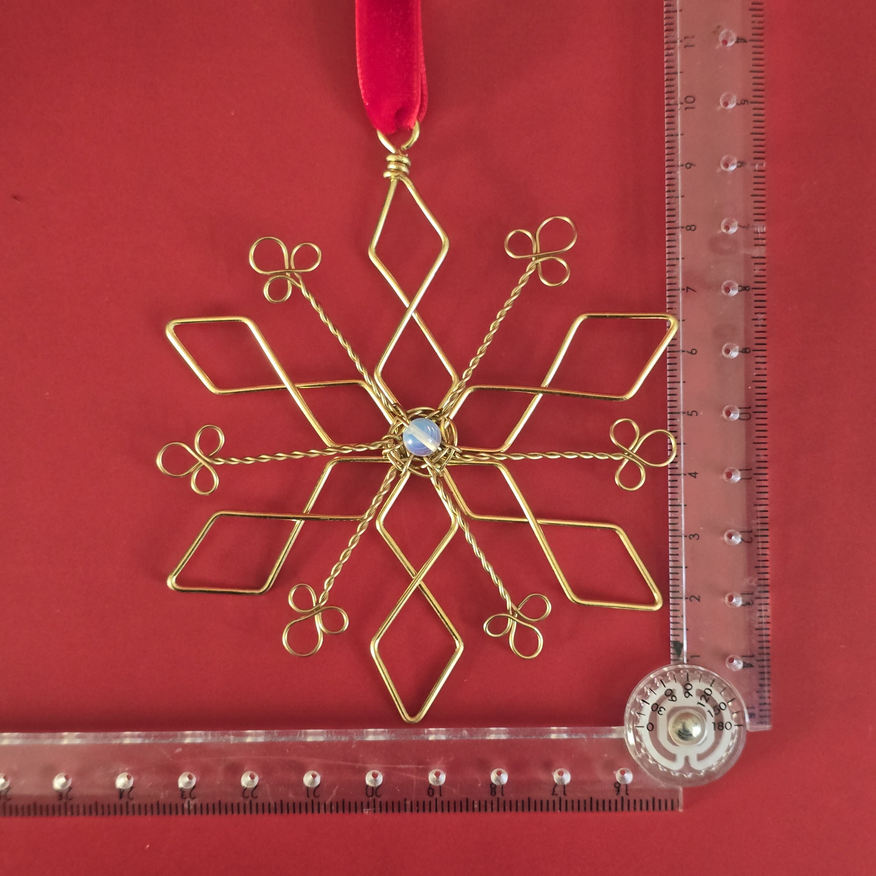 Christmas Snowflake Wire-Art Crystal Tree Hanging; Handmade Ornate Festive Decor