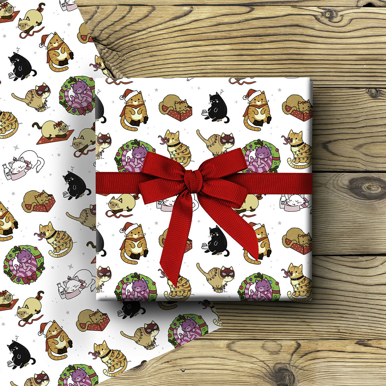 Christmas Cat Wrapping Paper - A2 Sheet