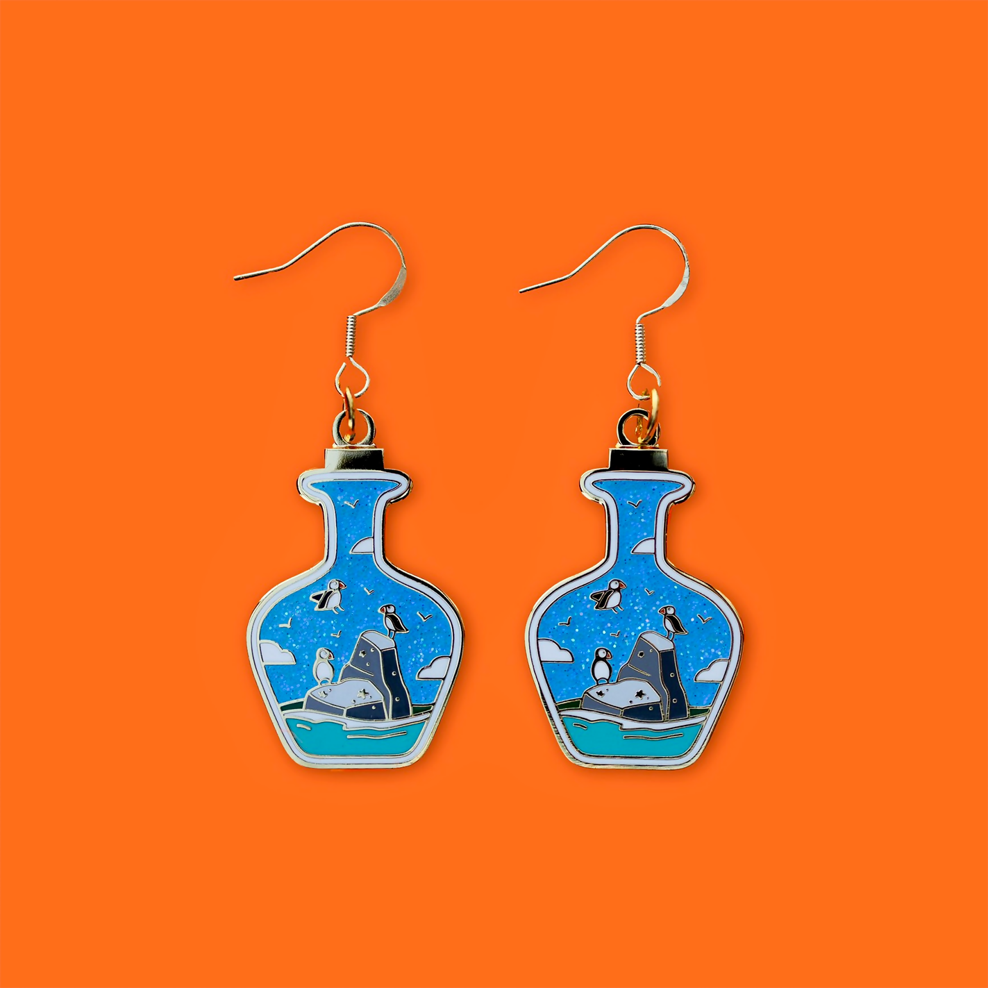 Earrings Plain Background Puffin