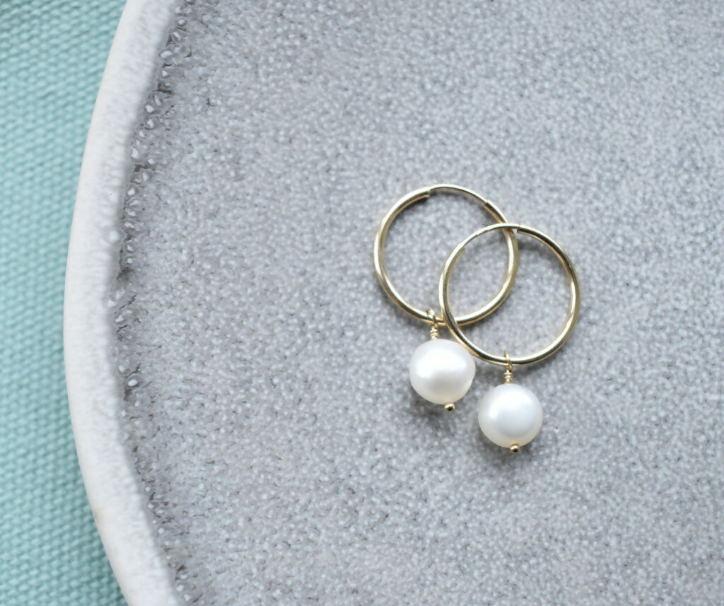 14-Karat Gold Filled & Freshwater Pearl Drop Hoop Earrings