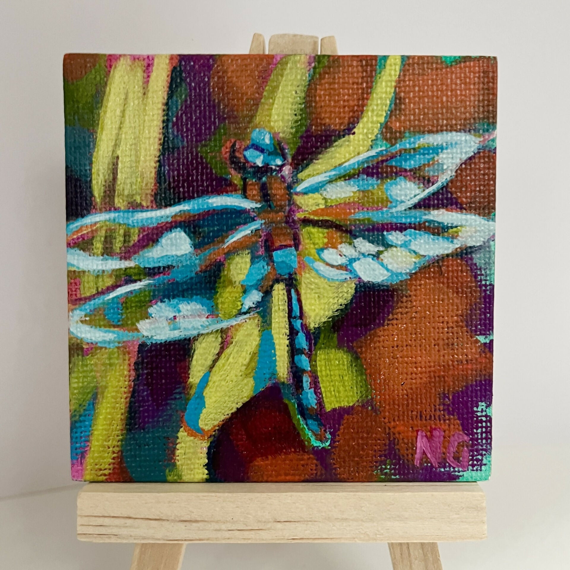 Hand Painted Dragonfly Mini Square Canvas Magnet