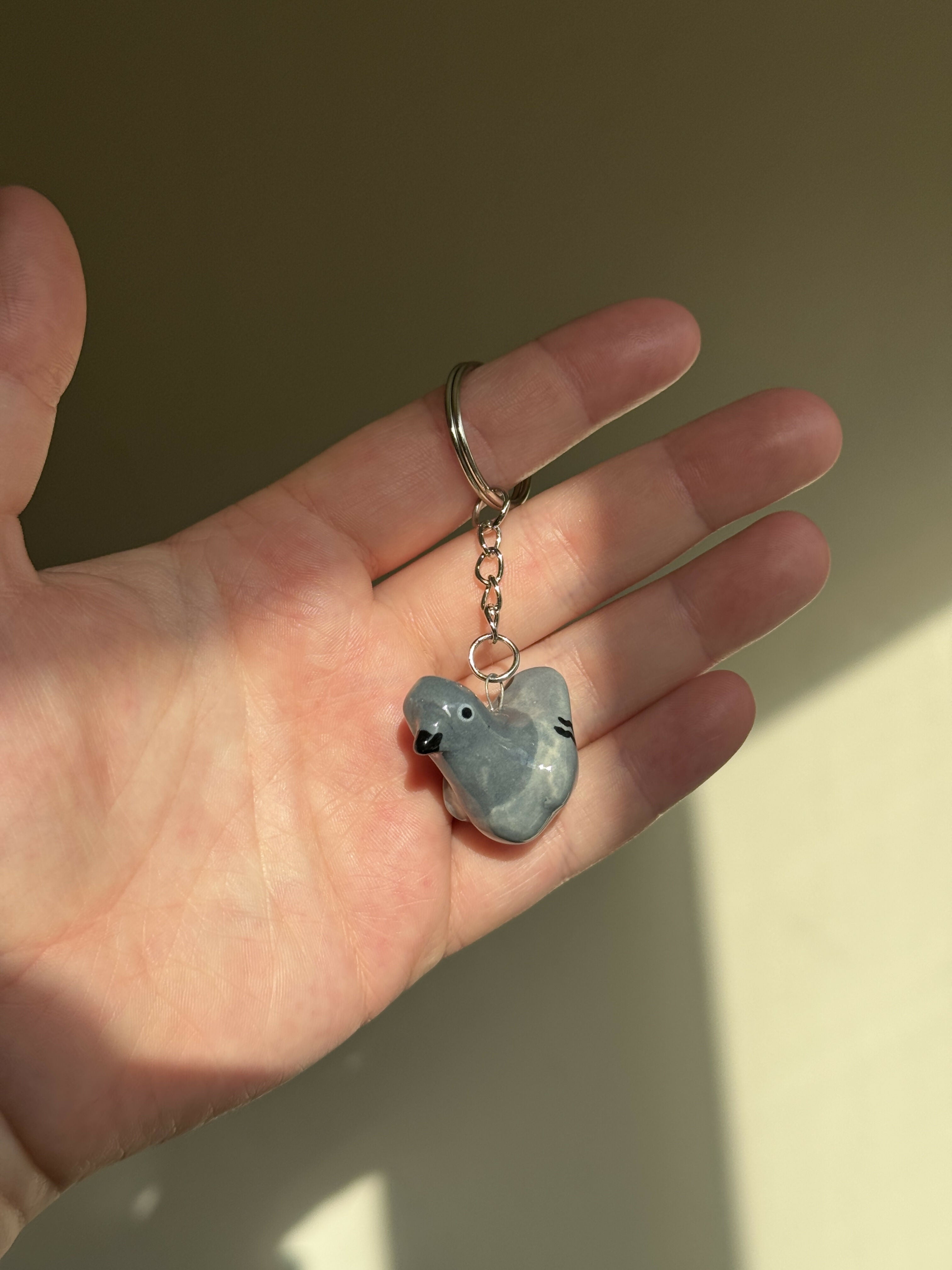 Pigeon Keyrings, Handmade Ceramic Keyring