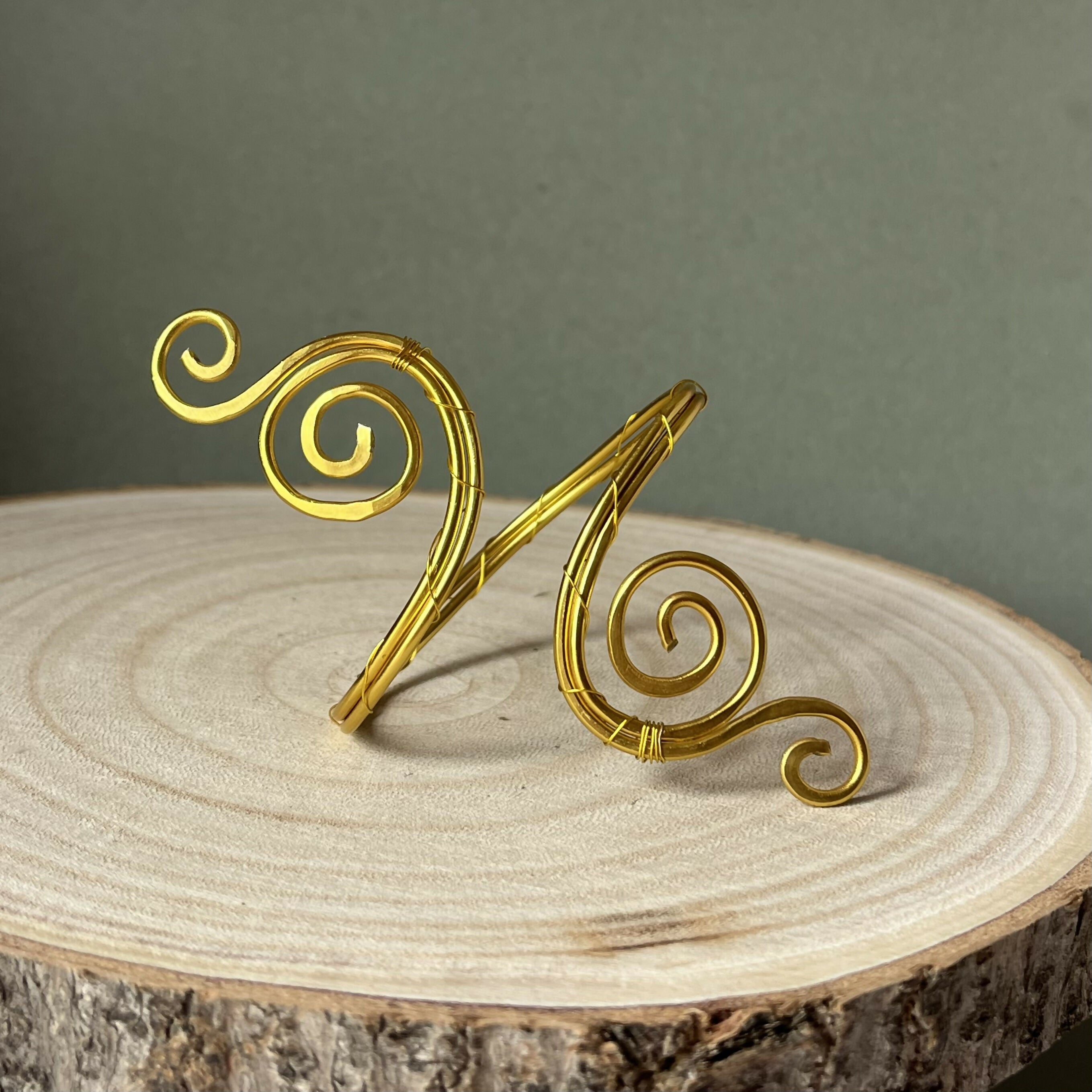 Gold Spiral Wire Wrapped Wrist Cuff Bracelet