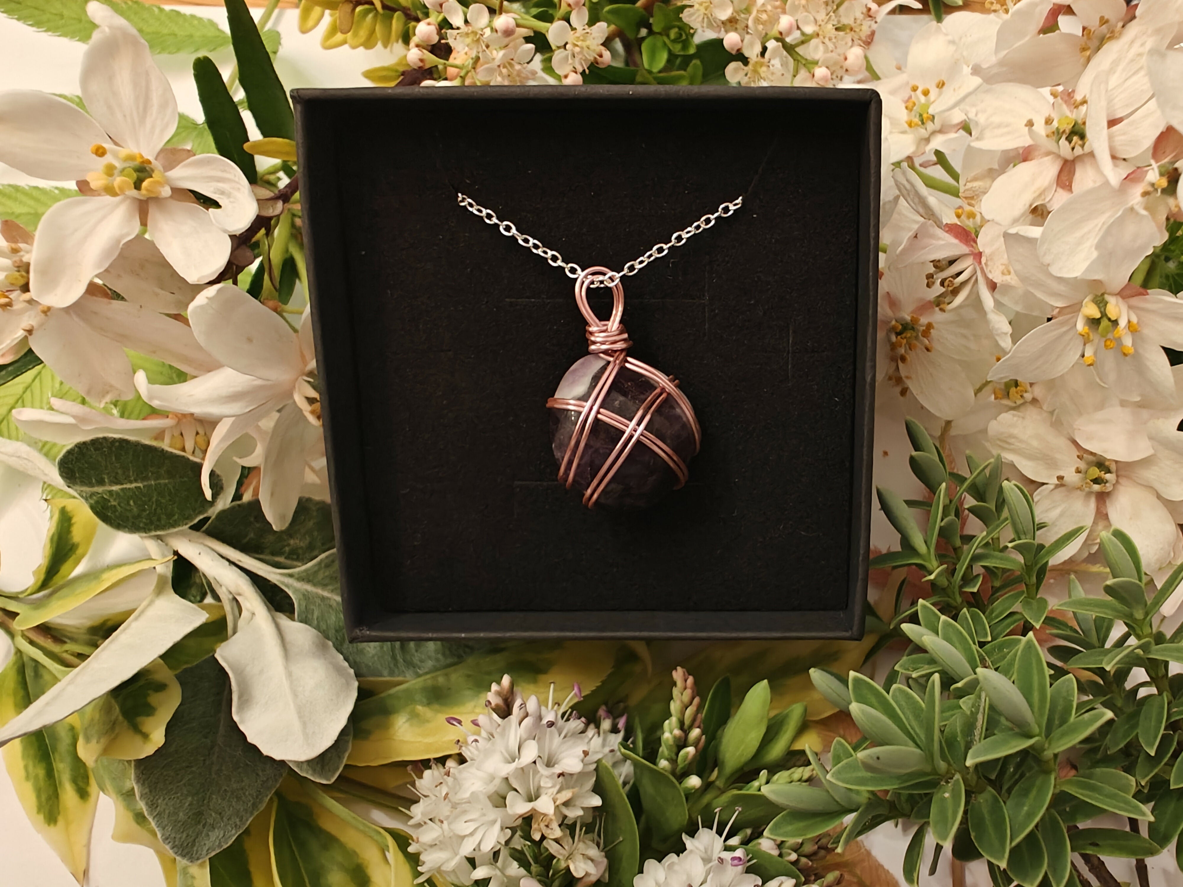 Amethyst Wire Wrapped Crystal Pendant on Sterling Silver Chain