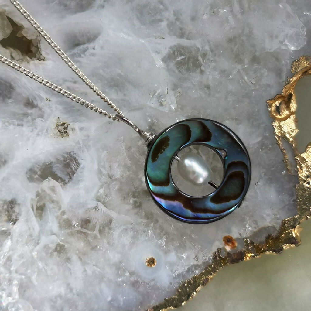 Handmade Sterling Silver Abalone And Fresh Water Pearl Necklace