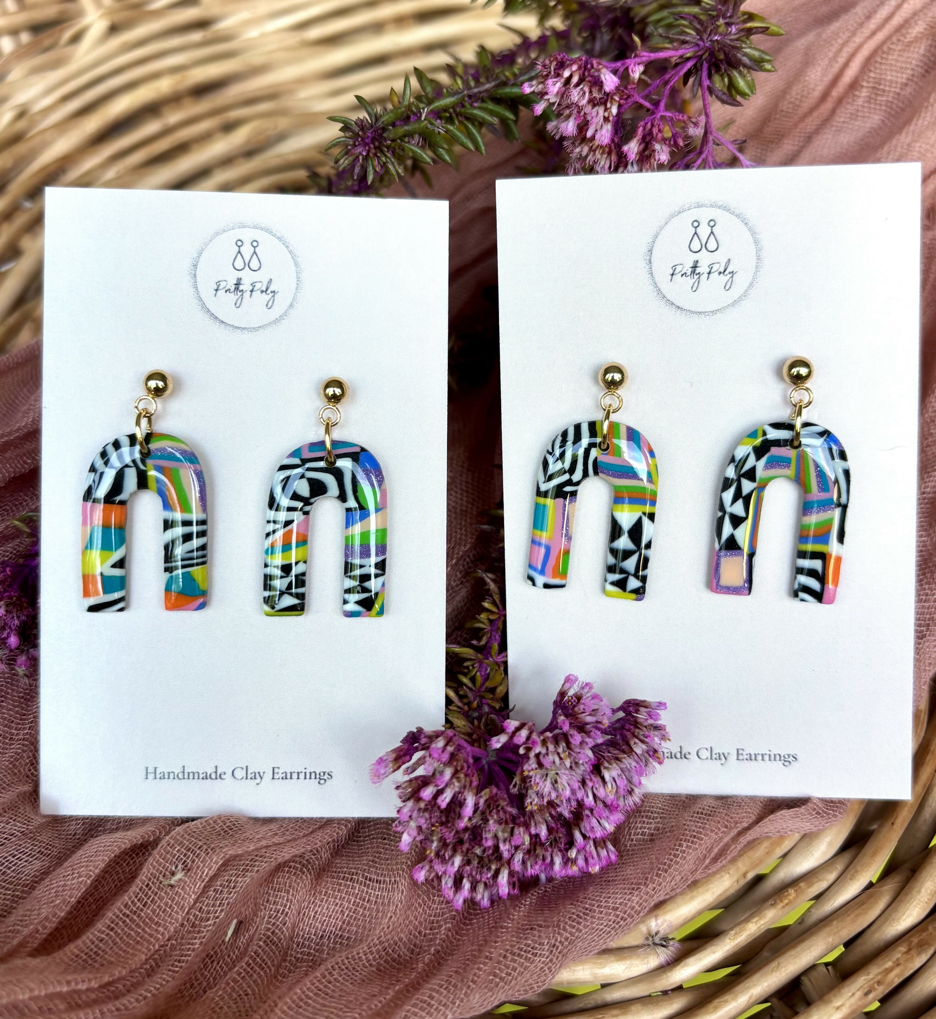 Funky Pattern Collection - Arch Polymer Clay Earrings