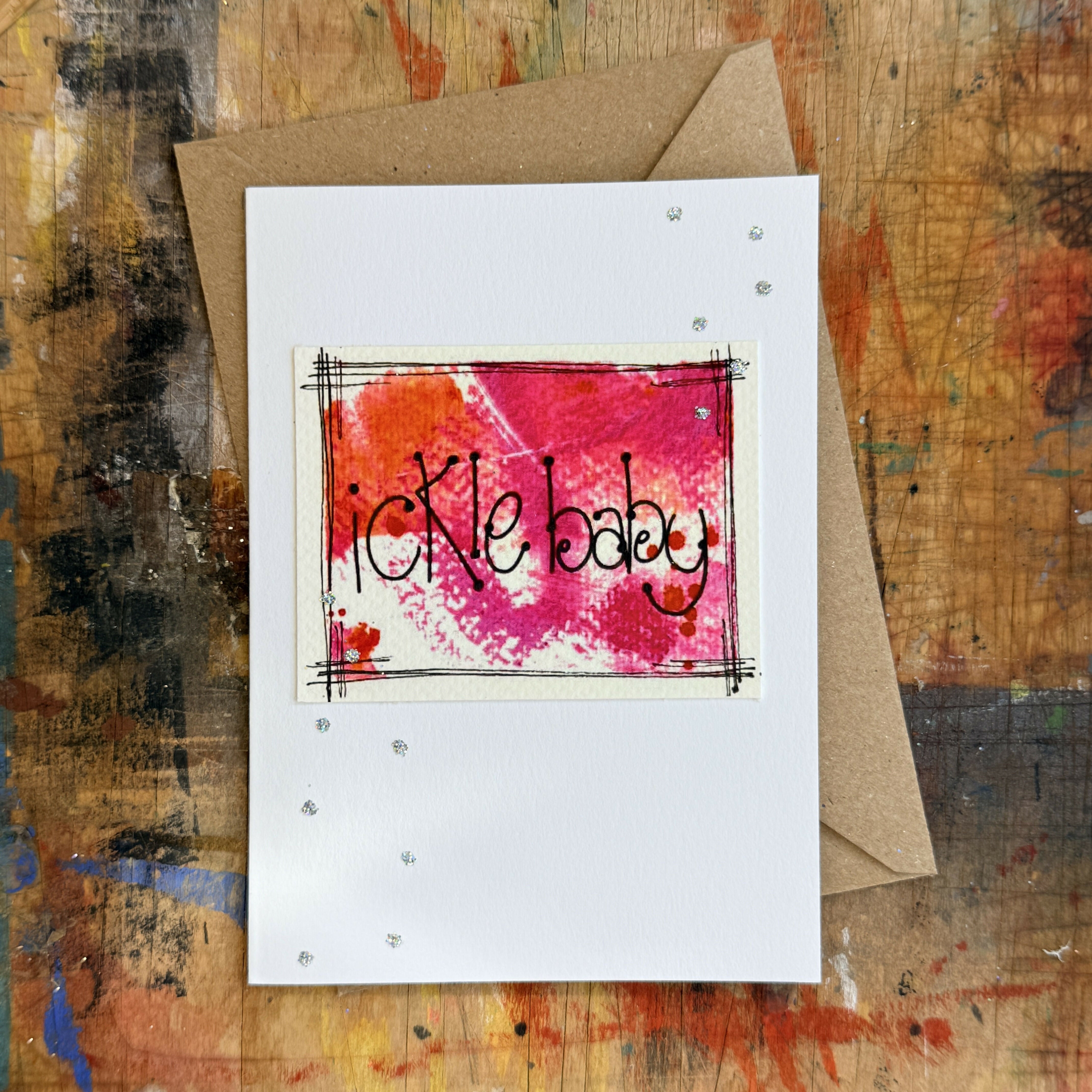 Abstract Ickle Baby Card in Pink