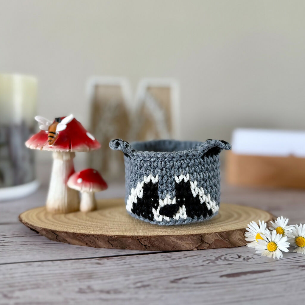 Crochet Miniature Raccoon Basket